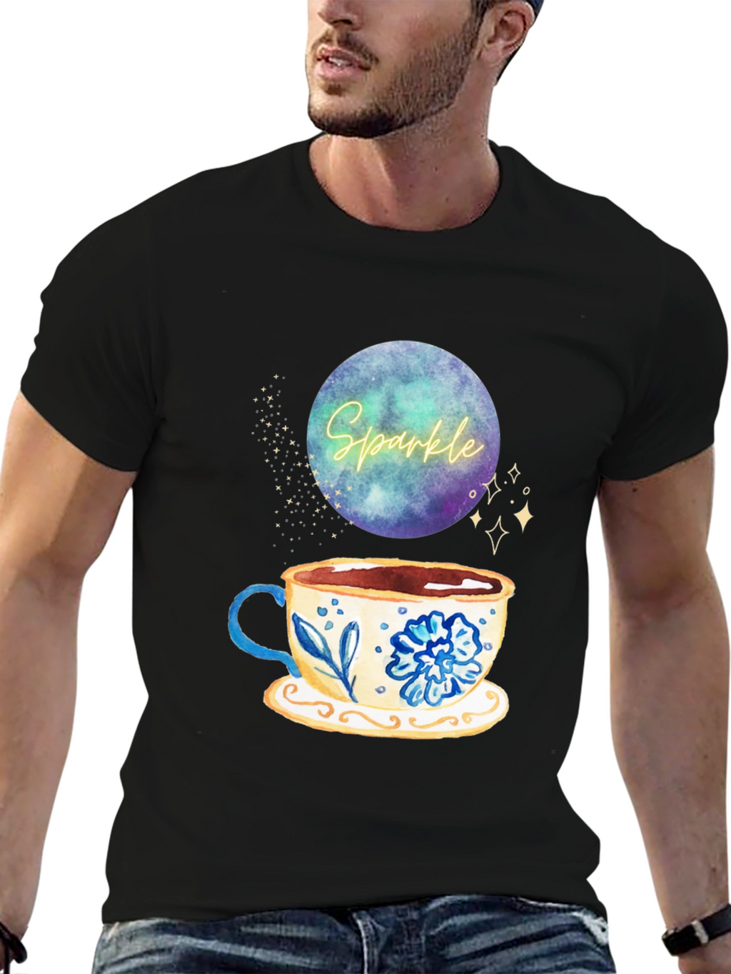 Sparkle Tea Cup Graphic Tee - Stylish Comfort