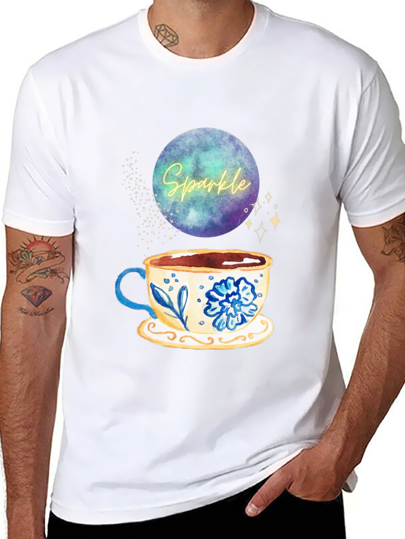 Sparkle Tea Cup Graphic Tee - Stylish Comfort