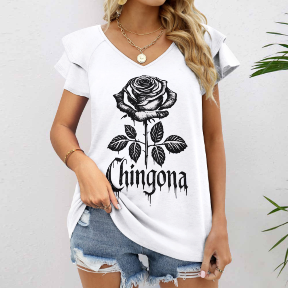 Chingona Rose Graphic Tee – Bold Latina Style Aesthetic Shirt for Women(z861)