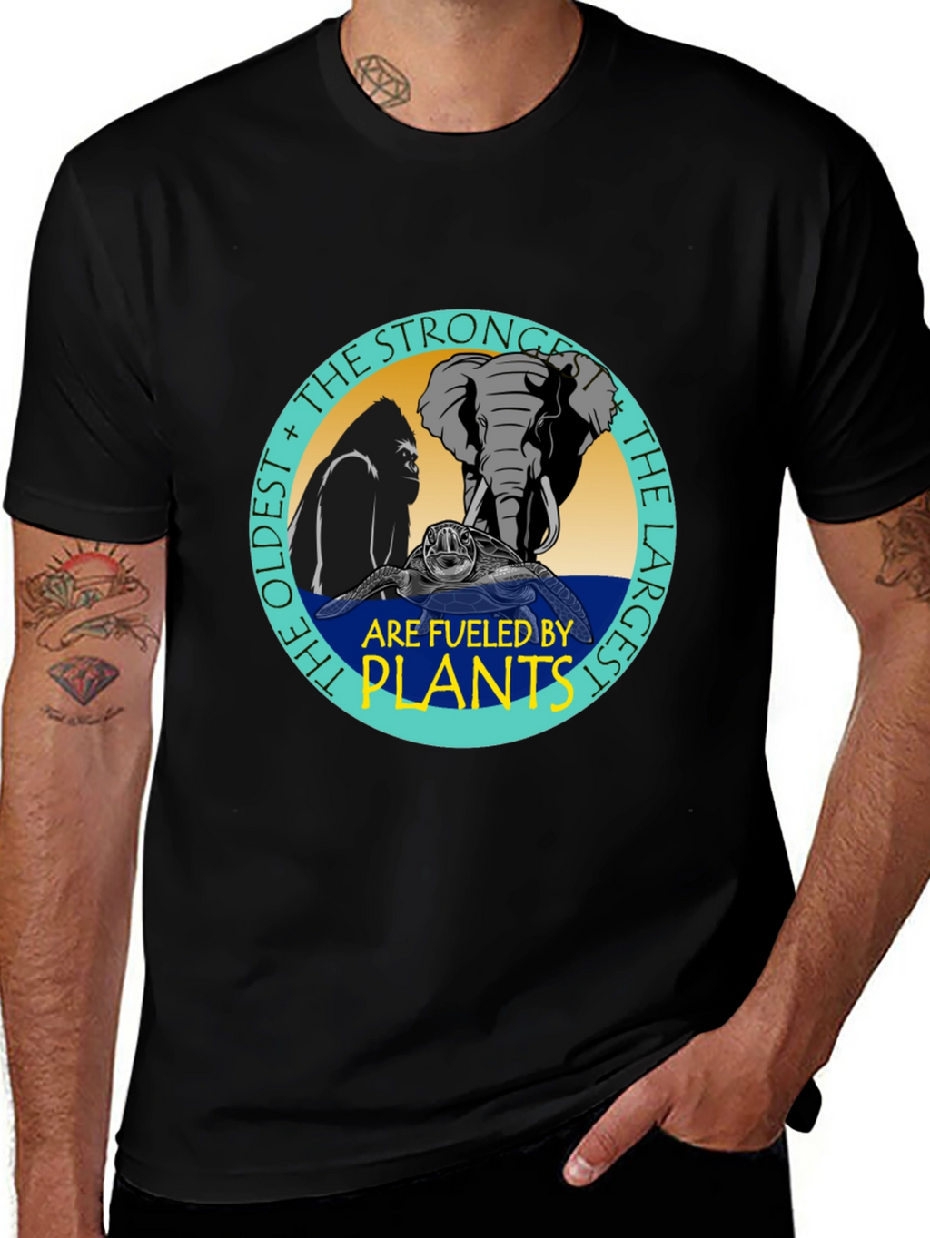 Fueled By Plants T-Shirt: Gorilla Elephant Turtle Design