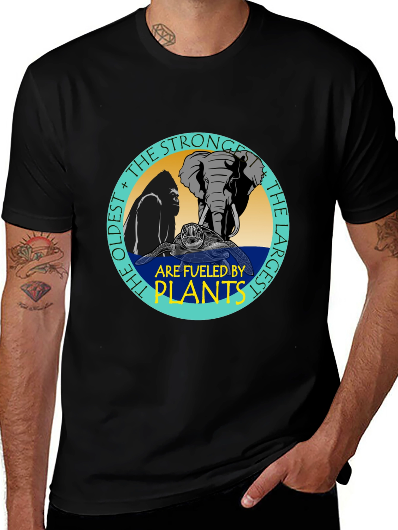 Fueled By Plants T-Shirt: Gorilla Elephant Turtle Design