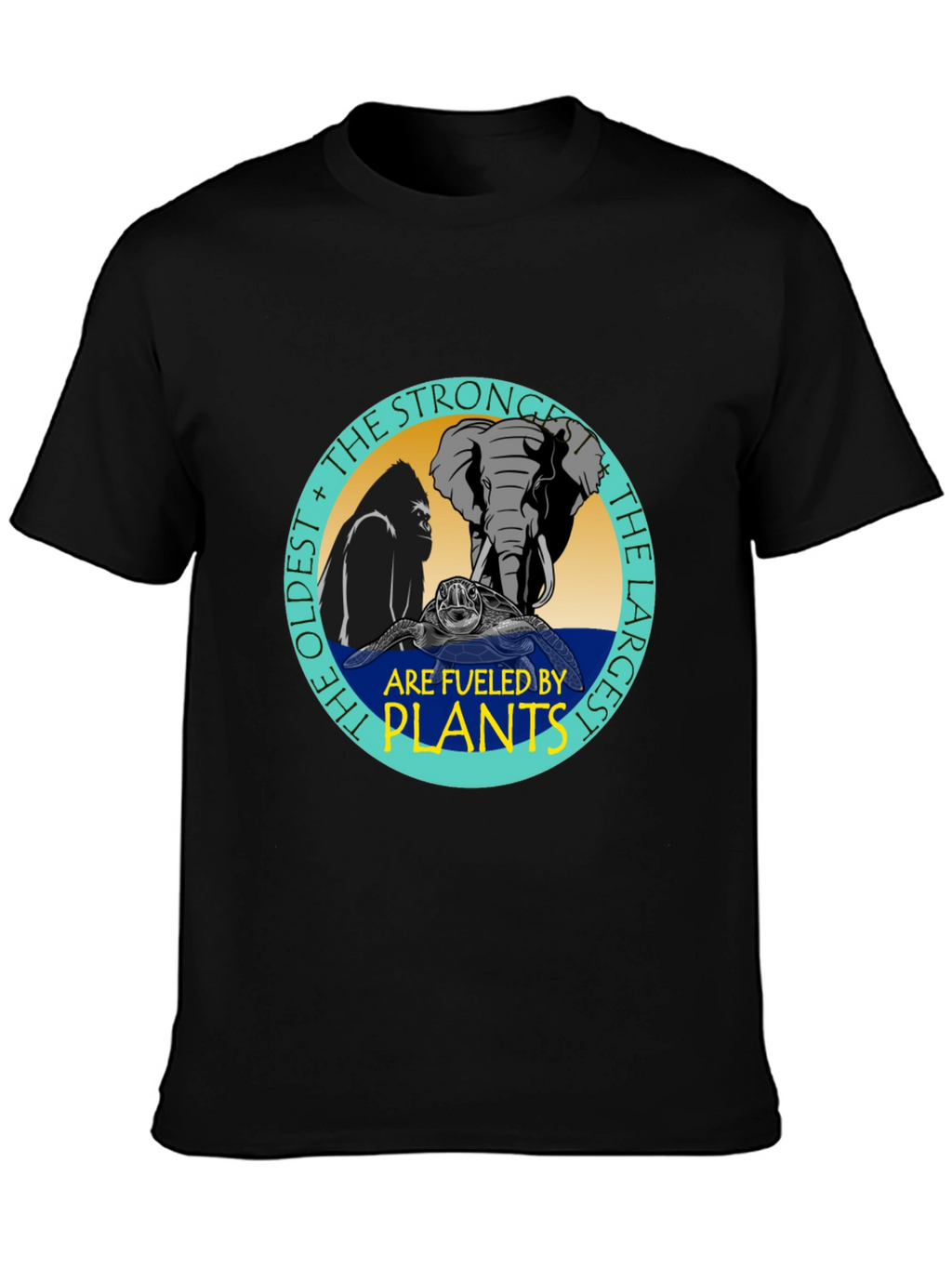 Fueled By Plants T-Shirt: Gorilla Elephant Turtle Design