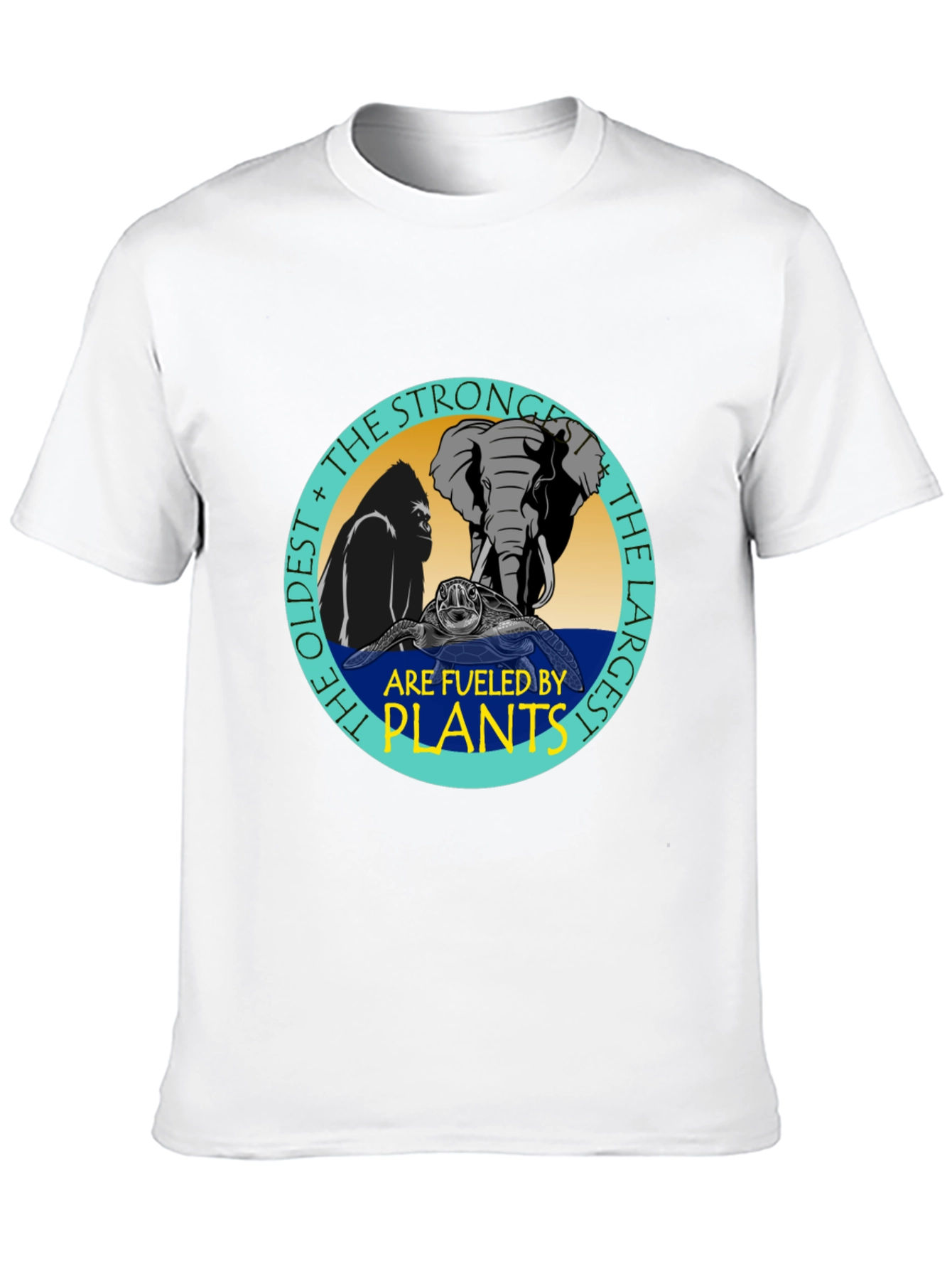 Fueled By Plants T-Shirt: Gorilla Elephant Turtle Design