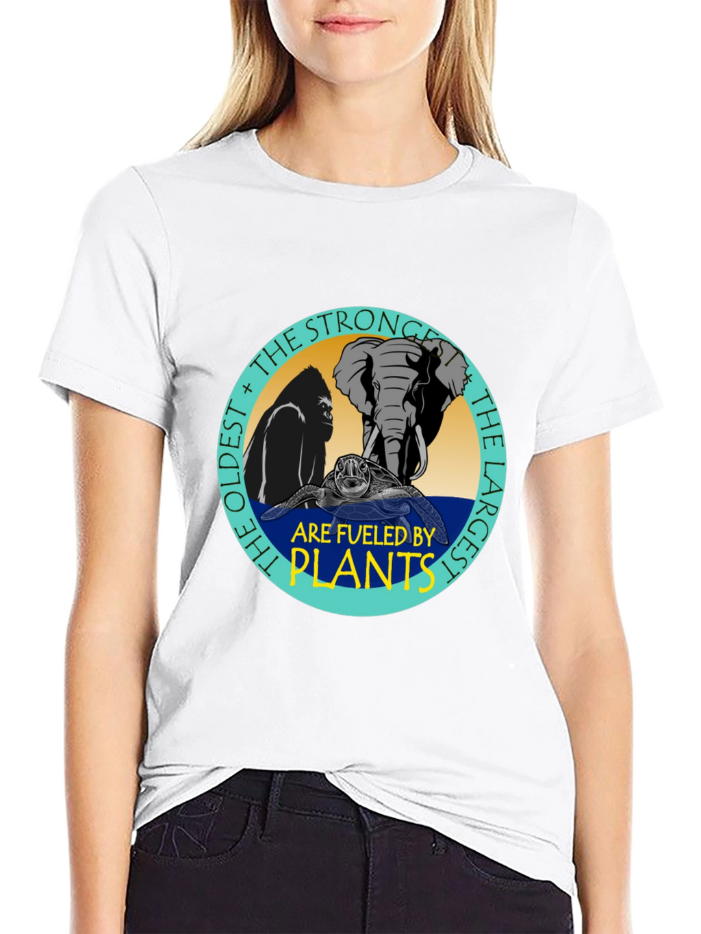 Fueled By Plants T-Shirt: Gorilla Elephant Turtle Design