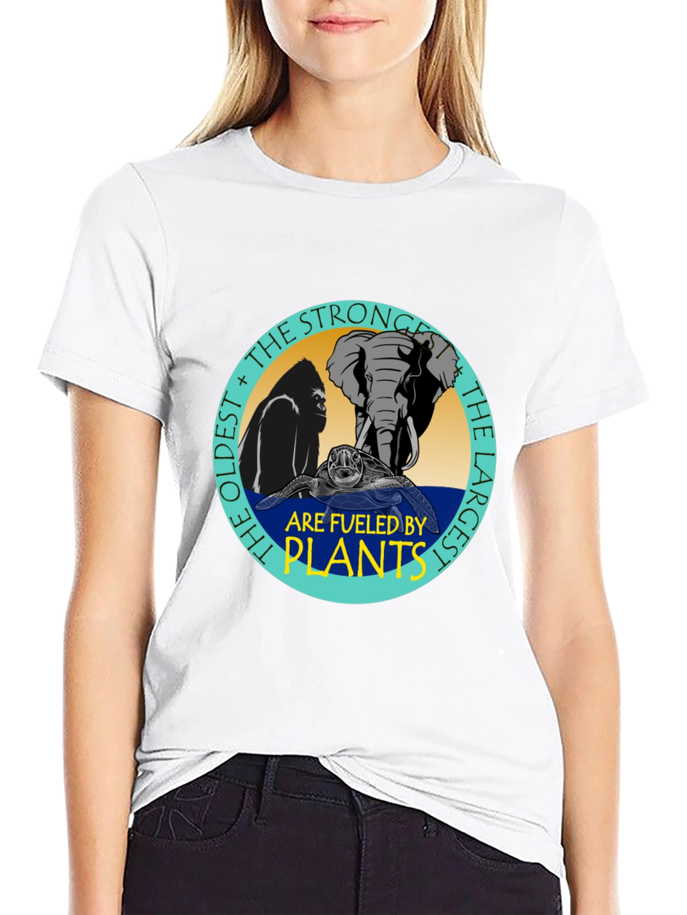 Fueled By Plants T-Shirt: Gorilla Elephant Turtle Design