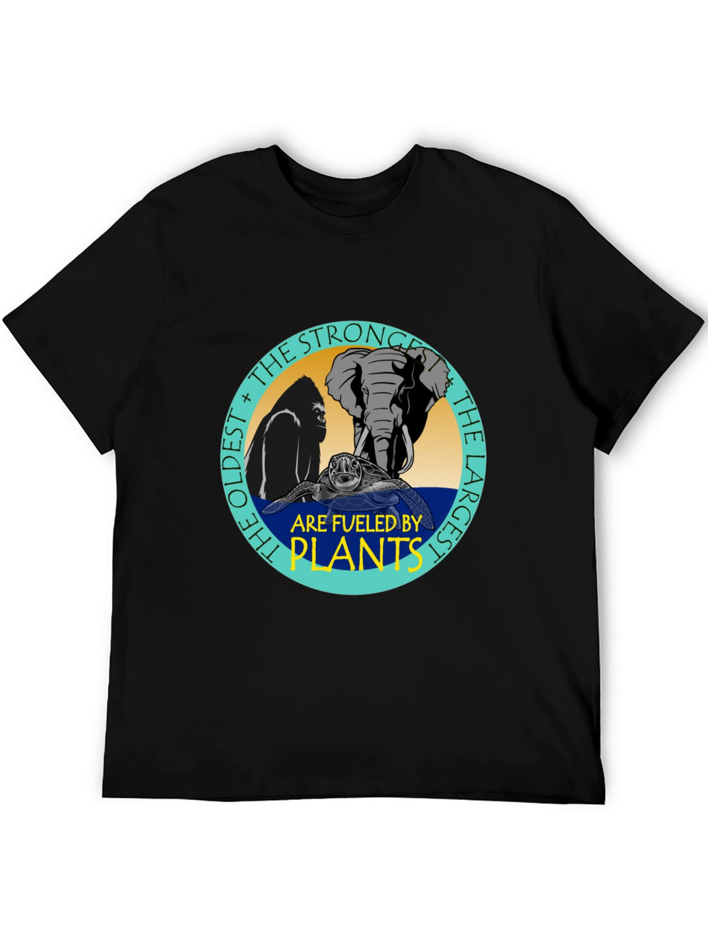 Fueled By Plants T-Shirt: Gorilla Elephant Turtle Design