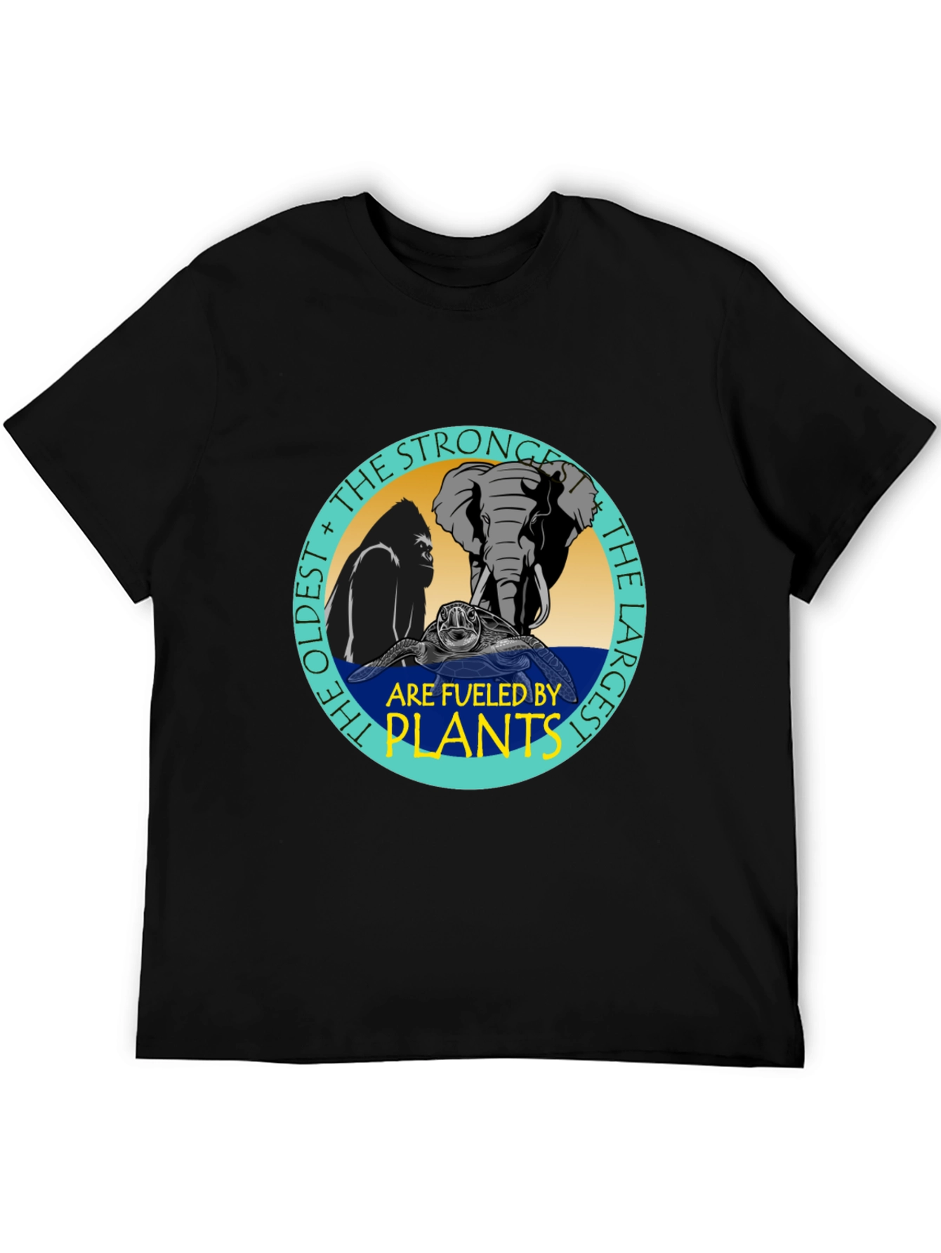 Fueled By Plants T-Shirt: Gorilla Elephant Turtle Design