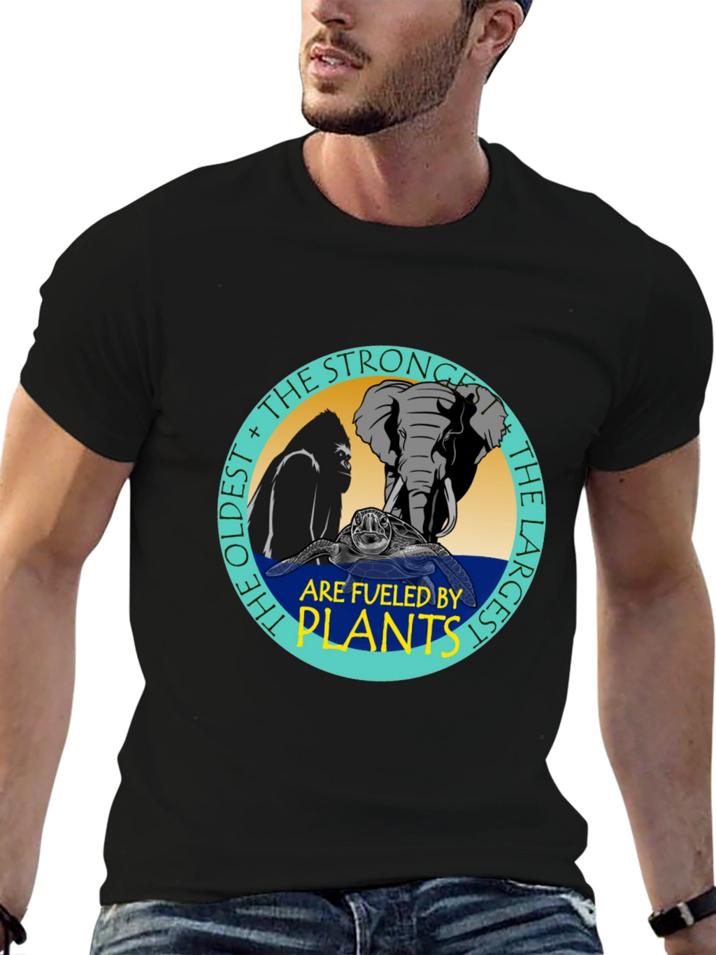 Fueled By Plants T-Shirt: Gorilla Elephant Turtle Design