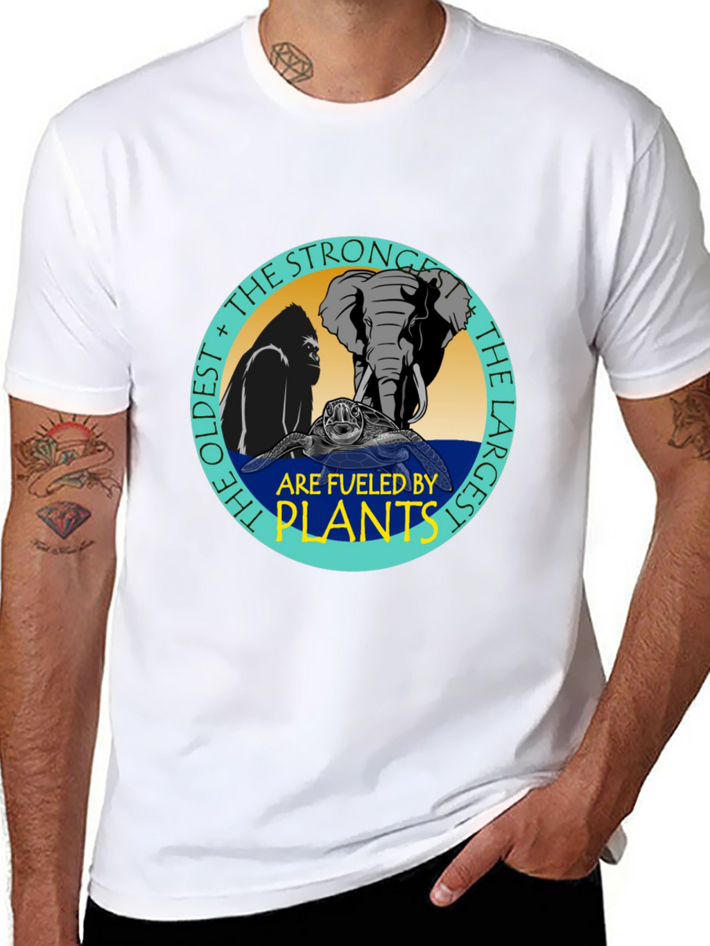 Fueled By Plants T-Shirt: Gorilla Elephant Turtle Design