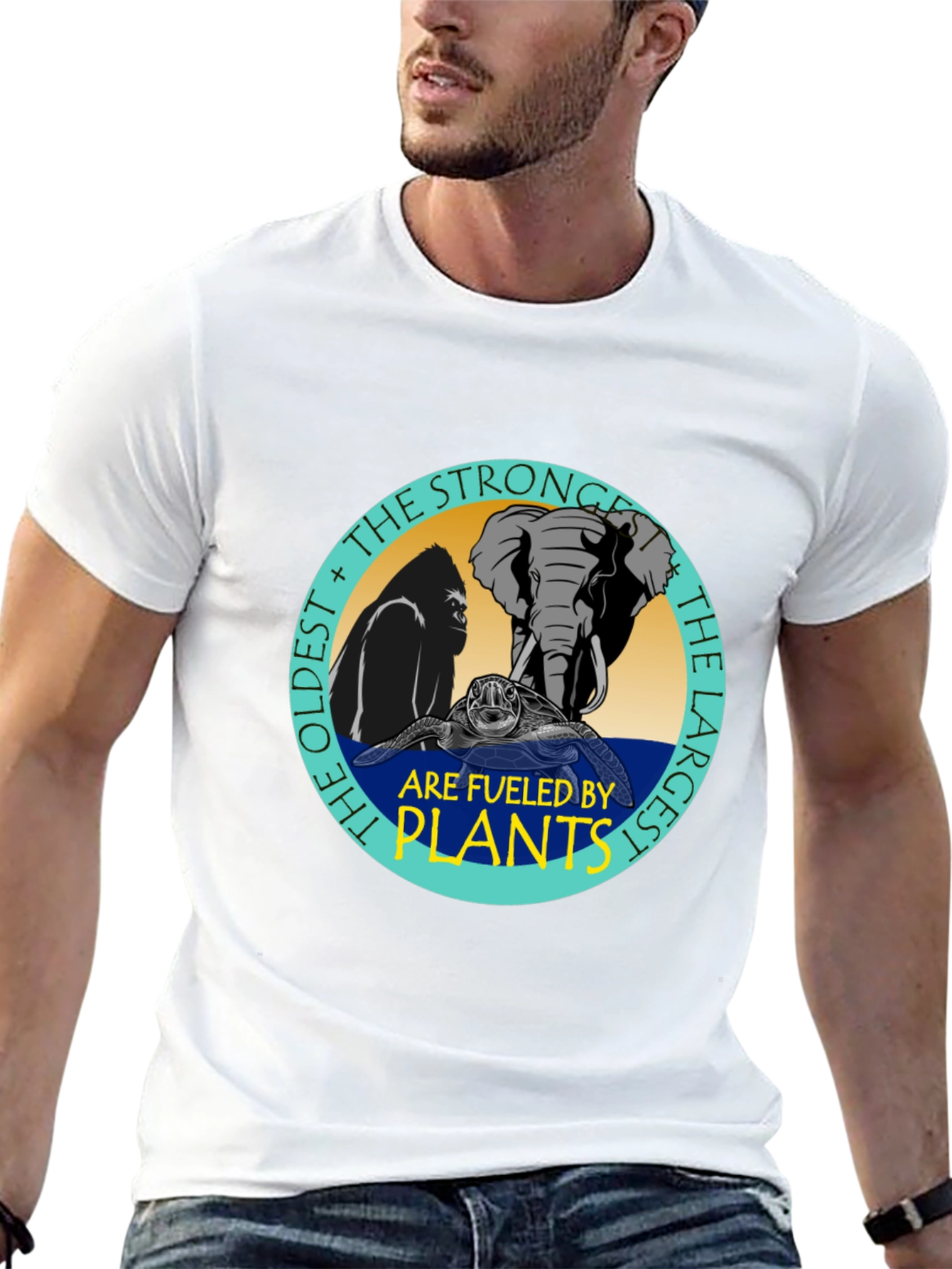 Fueled By Plants T-Shirt: Gorilla Elephant Turtle Design