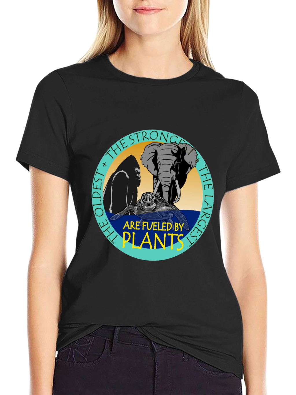 Fueled By Plants T-Shirt: Gorilla Elephant Turtle Design