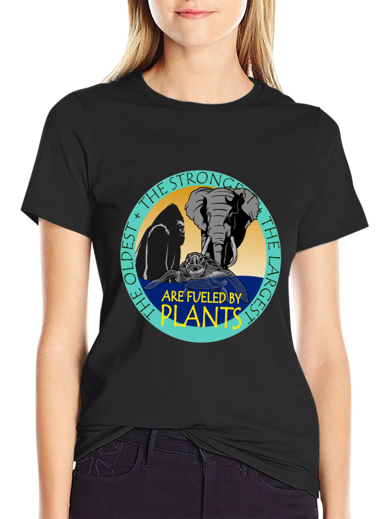 Fueled By Plants T-Shirt: Gorilla Elephant Turtle Design