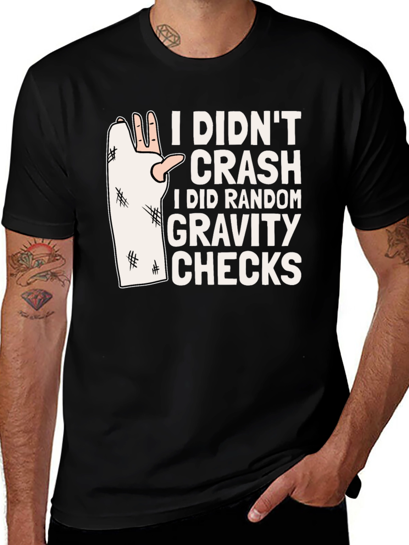Funny Gravity Check T-Shirt - Broken Arm Humor Tee