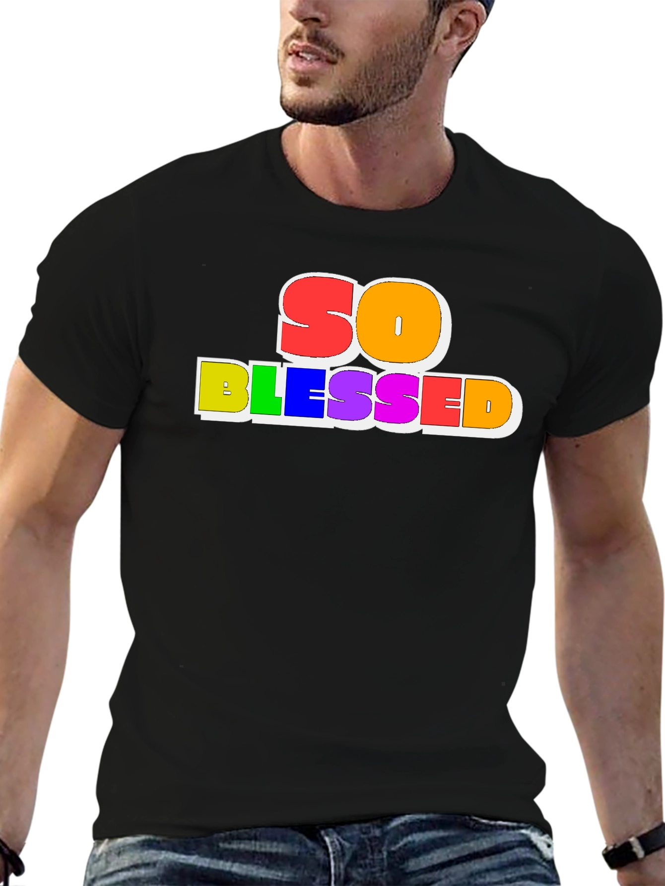 So Blessed Rainbow Graphic Black Tee