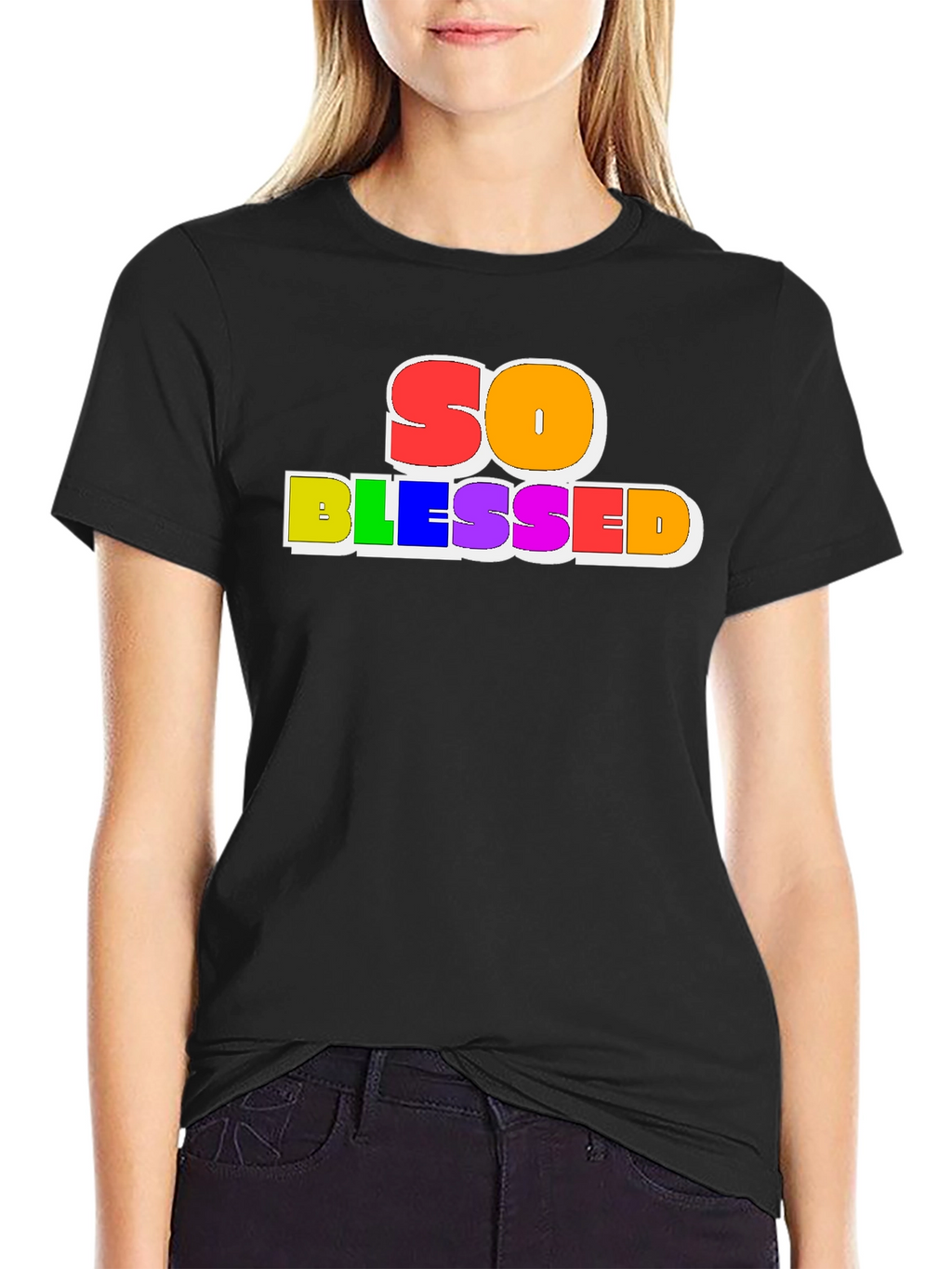 So Blessed Rainbow Graphic Black Tee