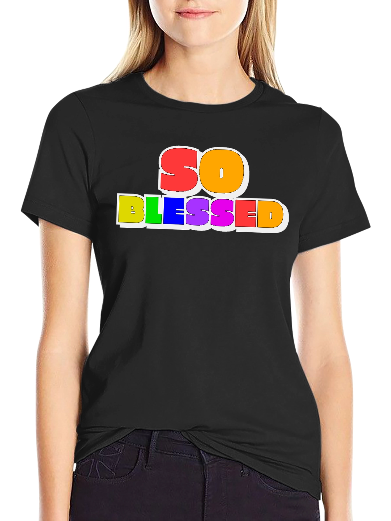 So Blessed Rainbow Graphic Black Tee