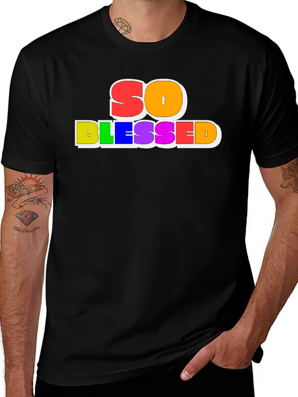 So Blessed Rainbow Graphic Black Tee