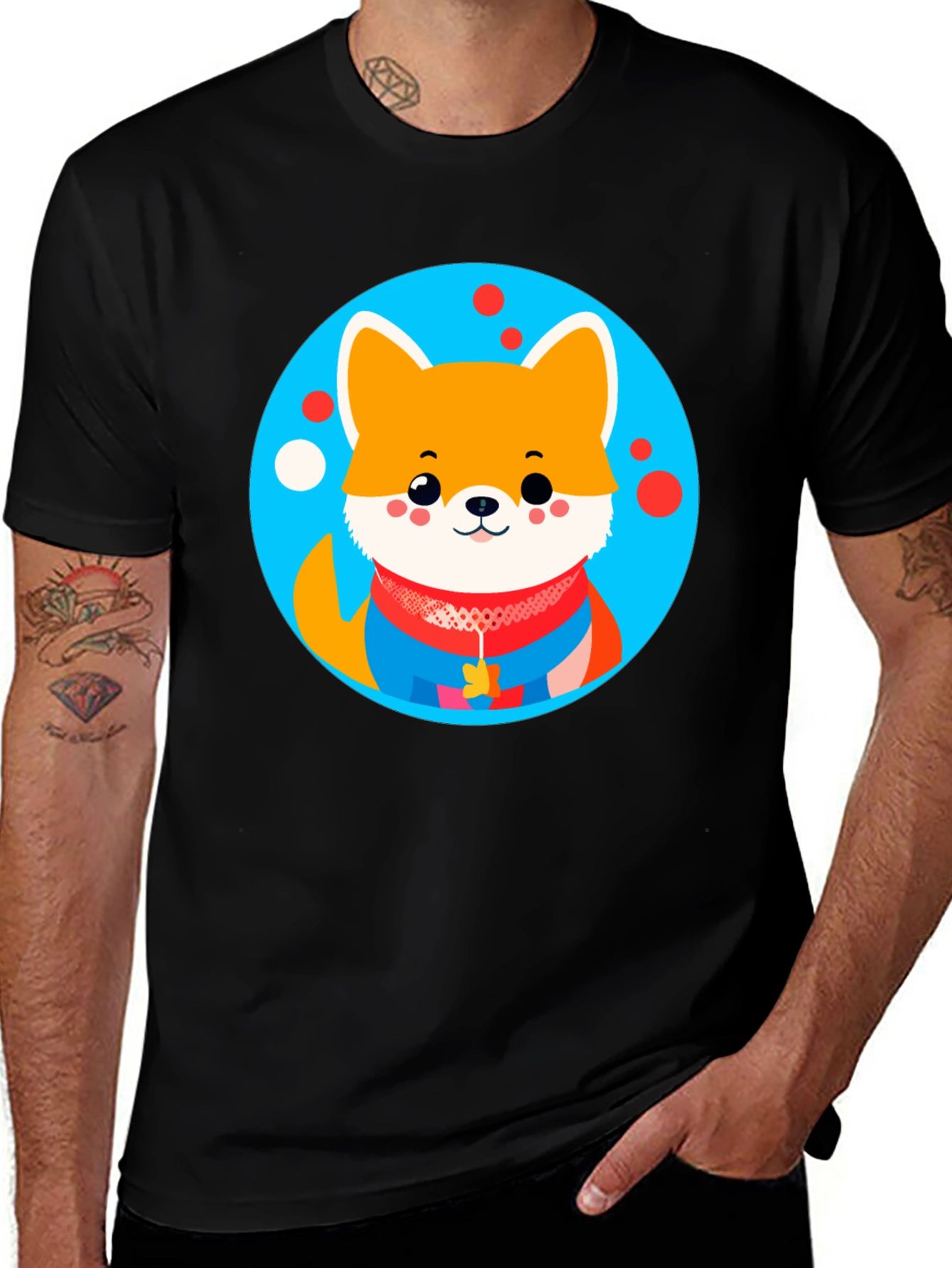 Cute Dog Graphic Tee - Black Crew Neck Unisex T-Shirt