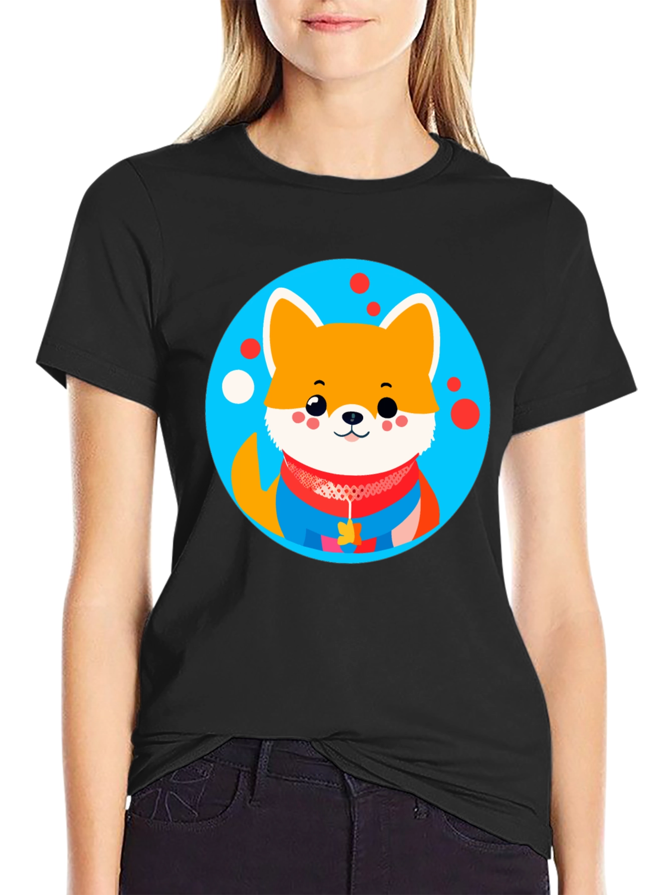 Cute Dog Graphic Tee - Black Crew Neck Unisex T-Shirt