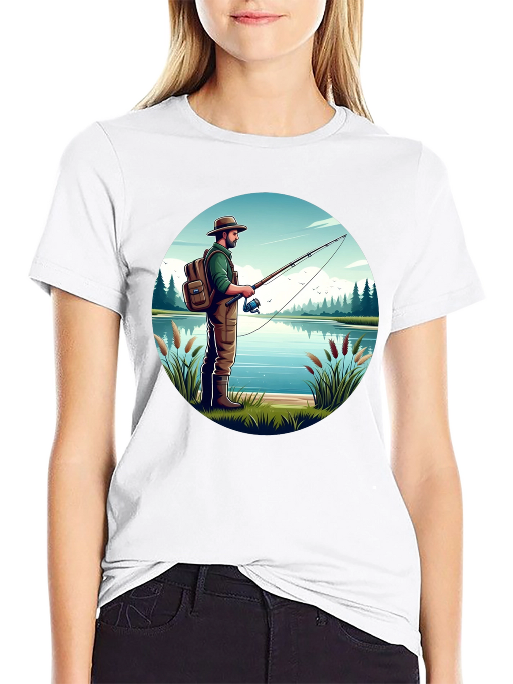Fisherman Lake Graphic Tee - Nature Lover Shirt