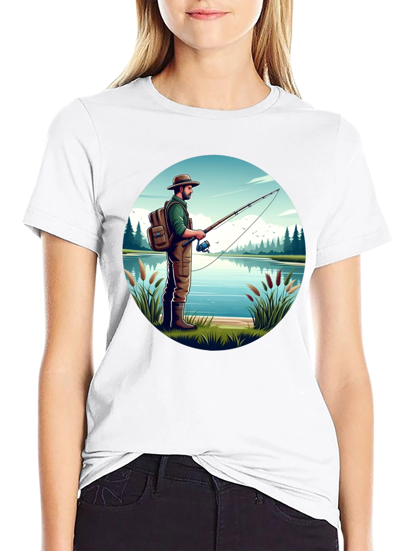 Fisherman Lake Graphic Tee - Nature Lover Shirt