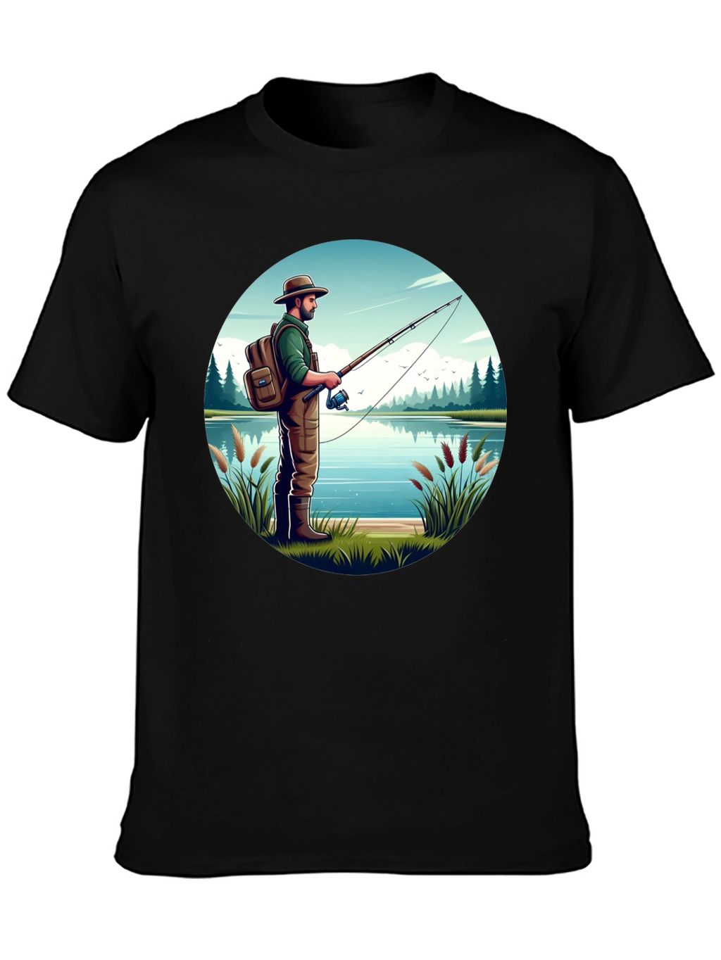 Fisherman Lake Graphic Tee - Nature Lover Shirt