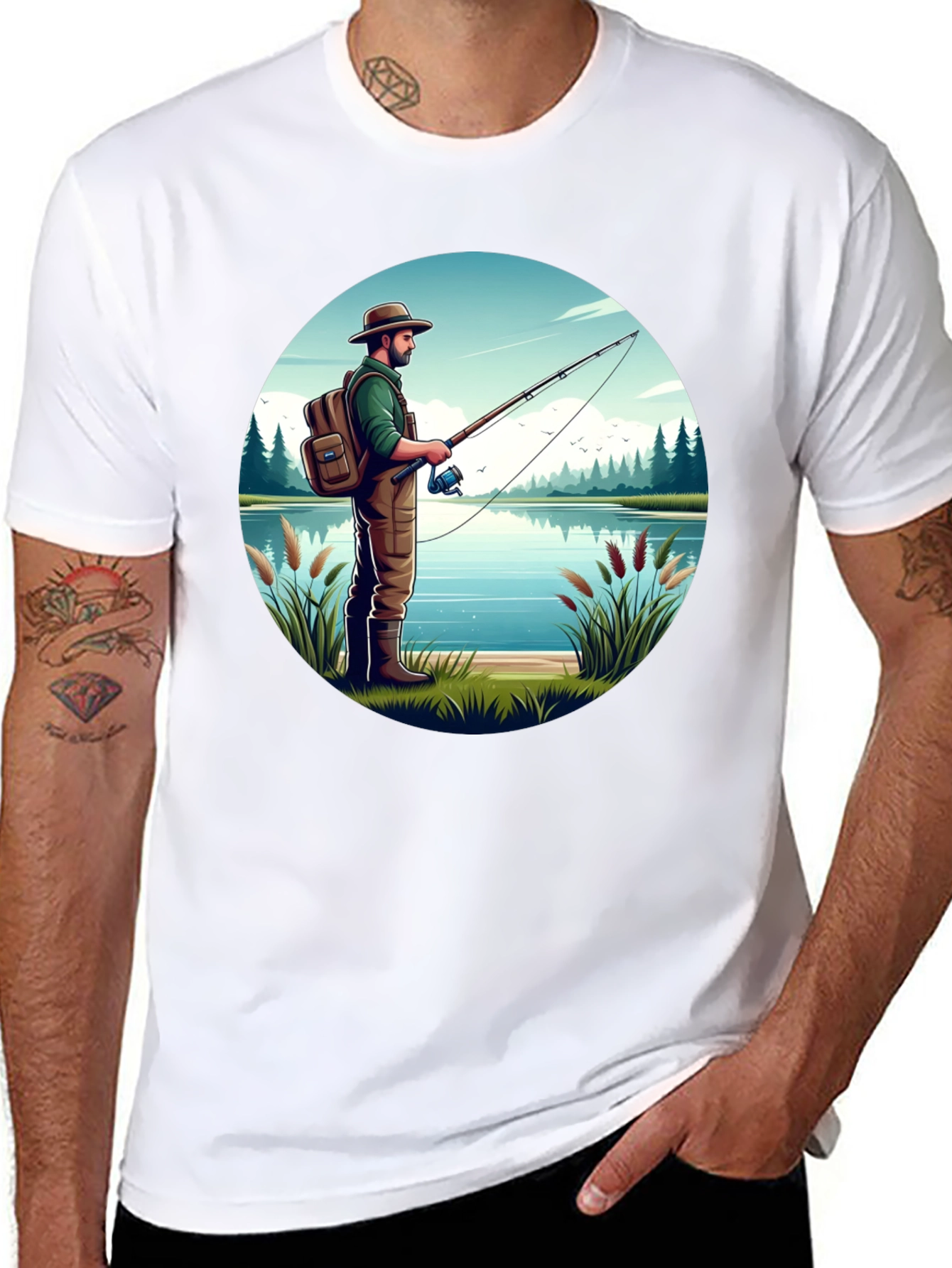 Fisherman Lake Graphic Tee - Nature Lover Shirt