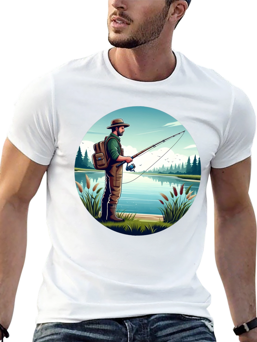 Fisherman Lake Graphic Tee - Nature Lover Shirt