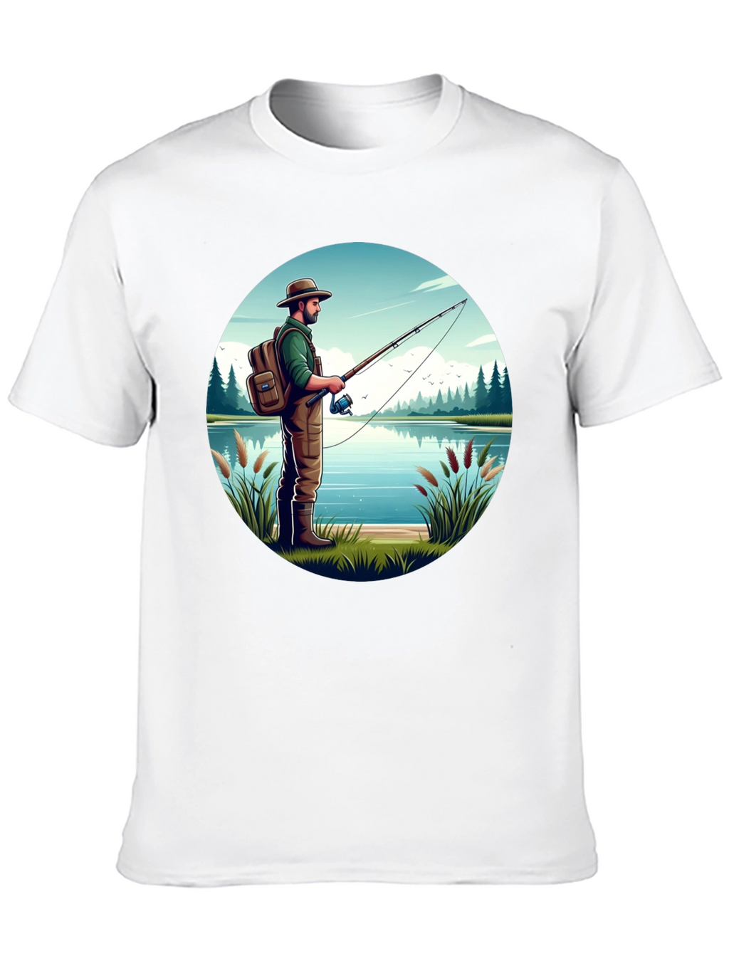 Fisherman Lake Graphic Tee - Nature Lover Shirt