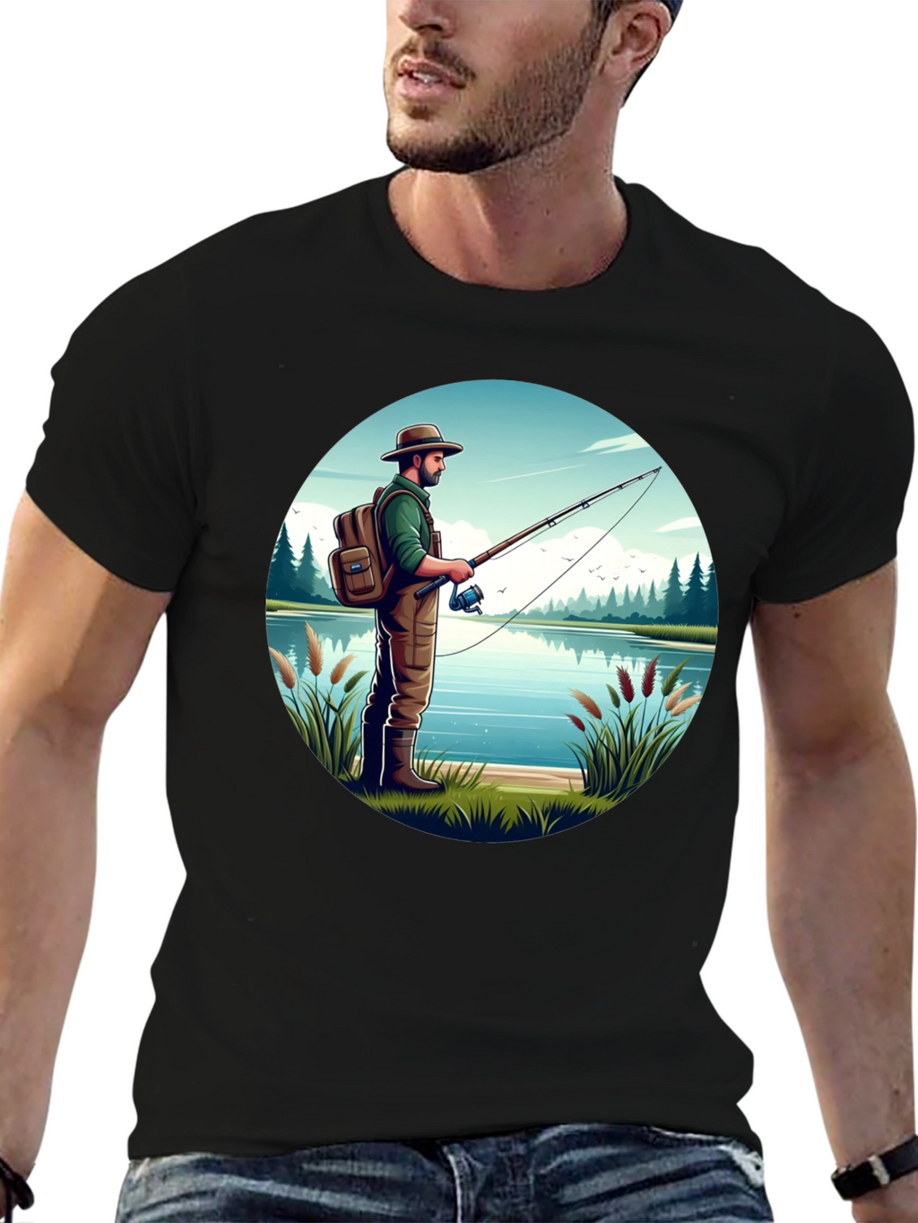 Fisherman Lake Graphic Tee - Nature Lover Shirt