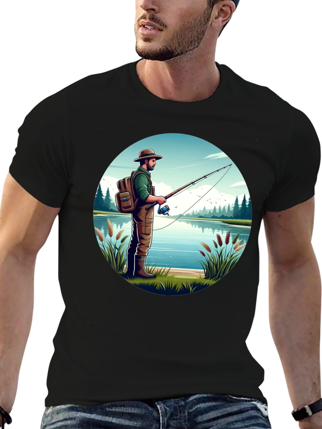 Fisherman Lake Graphic Tee - Nature Lover Shirt