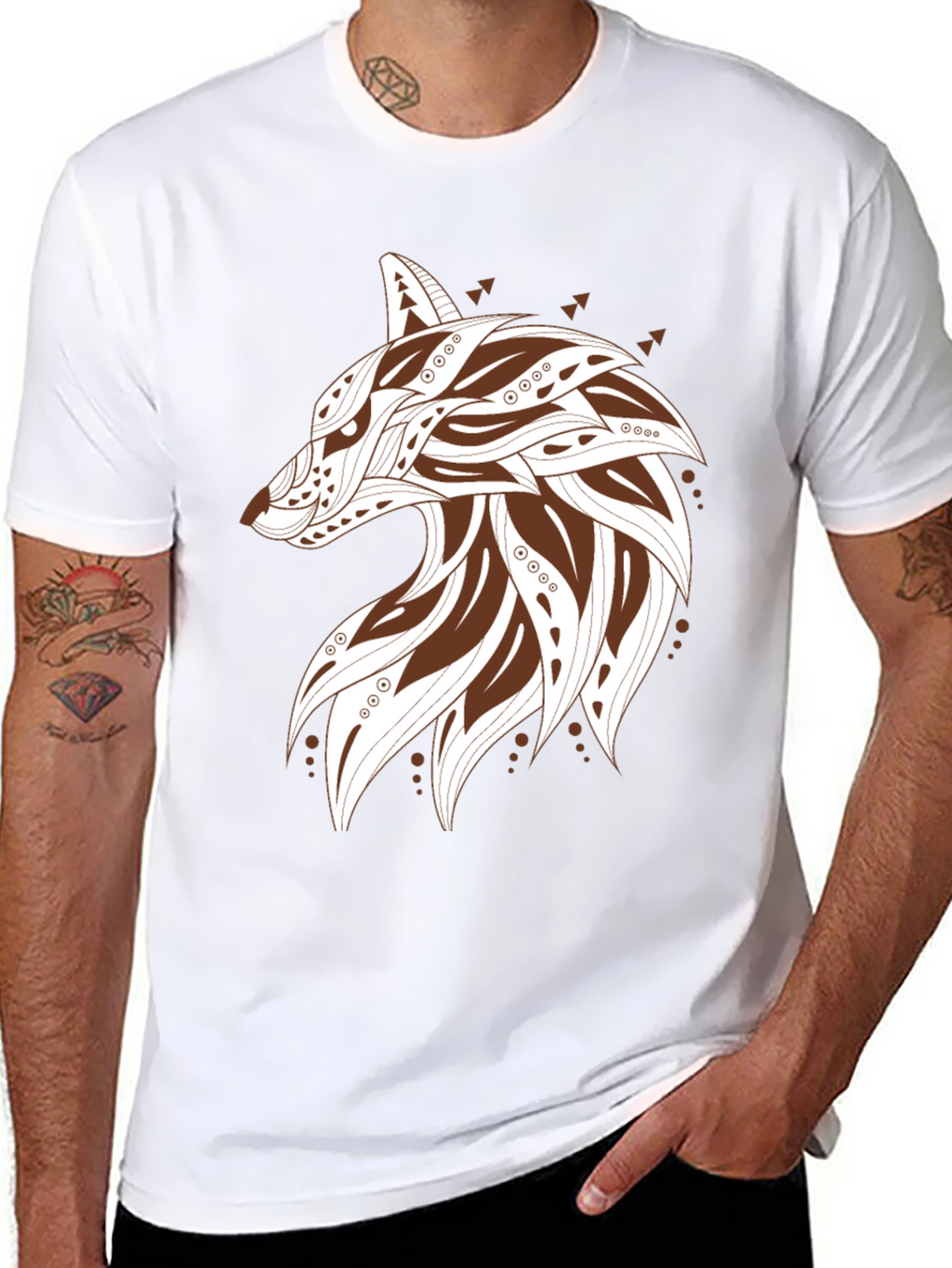 Stylish Wolf Graphic Print Mens T-Shirt - Black