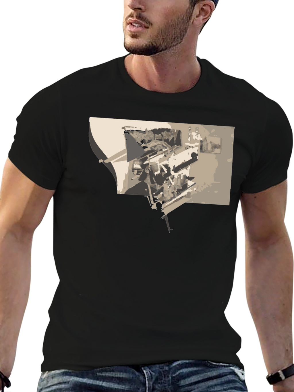Abstract Graphic Print Black Tee