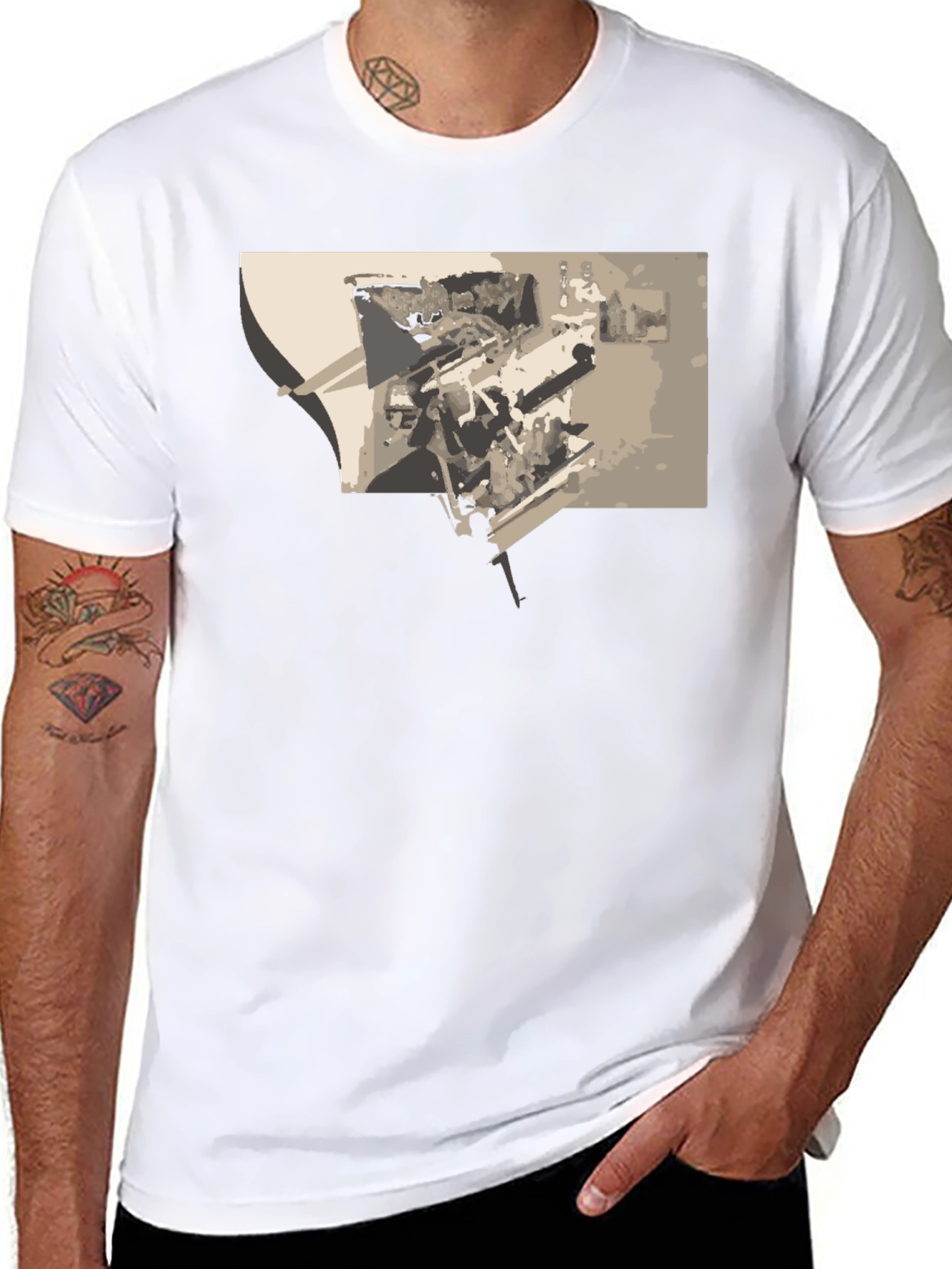Abstract Graphic Print Black Tee
