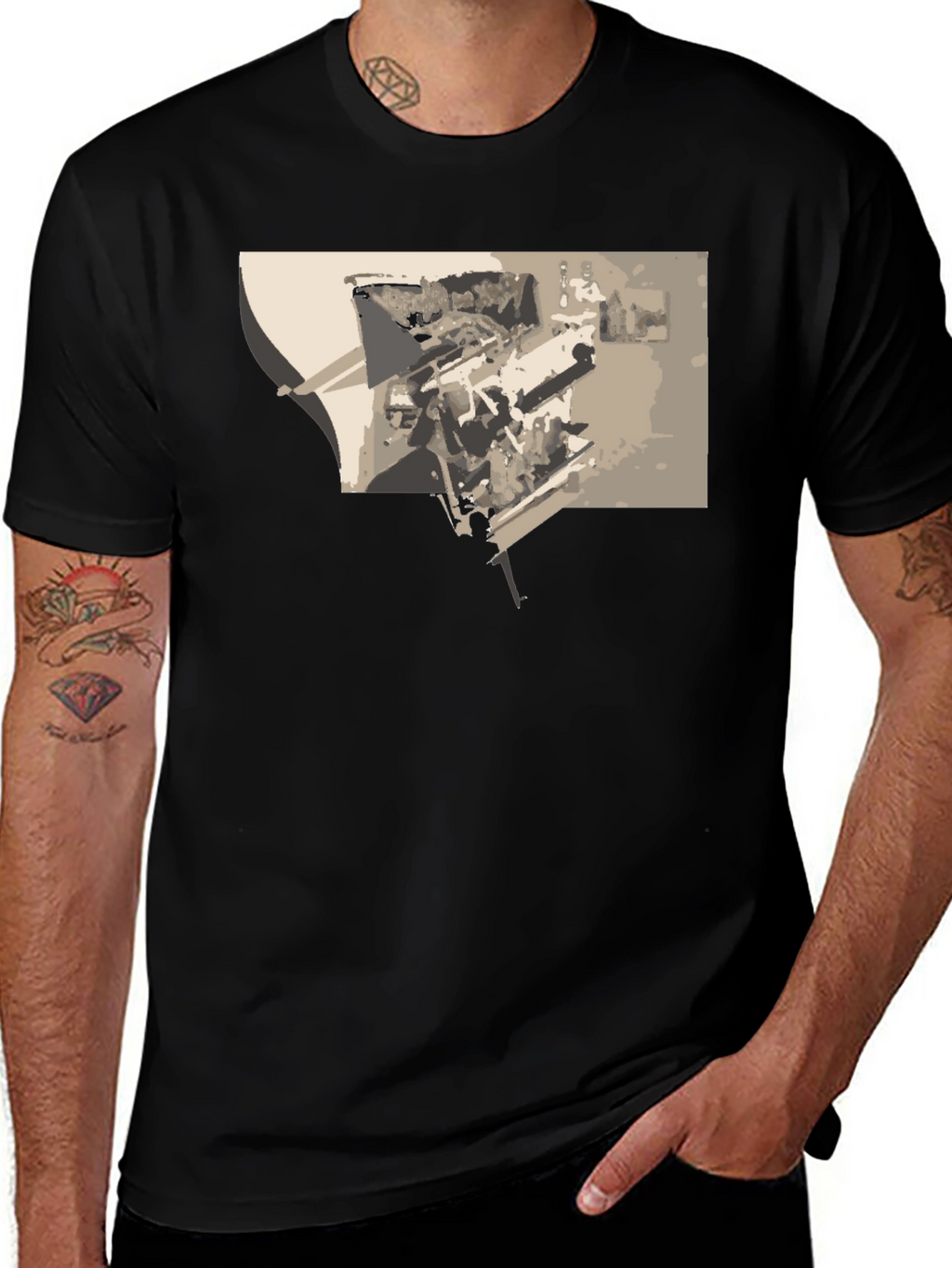 Abstract Graphic Print Black Tee