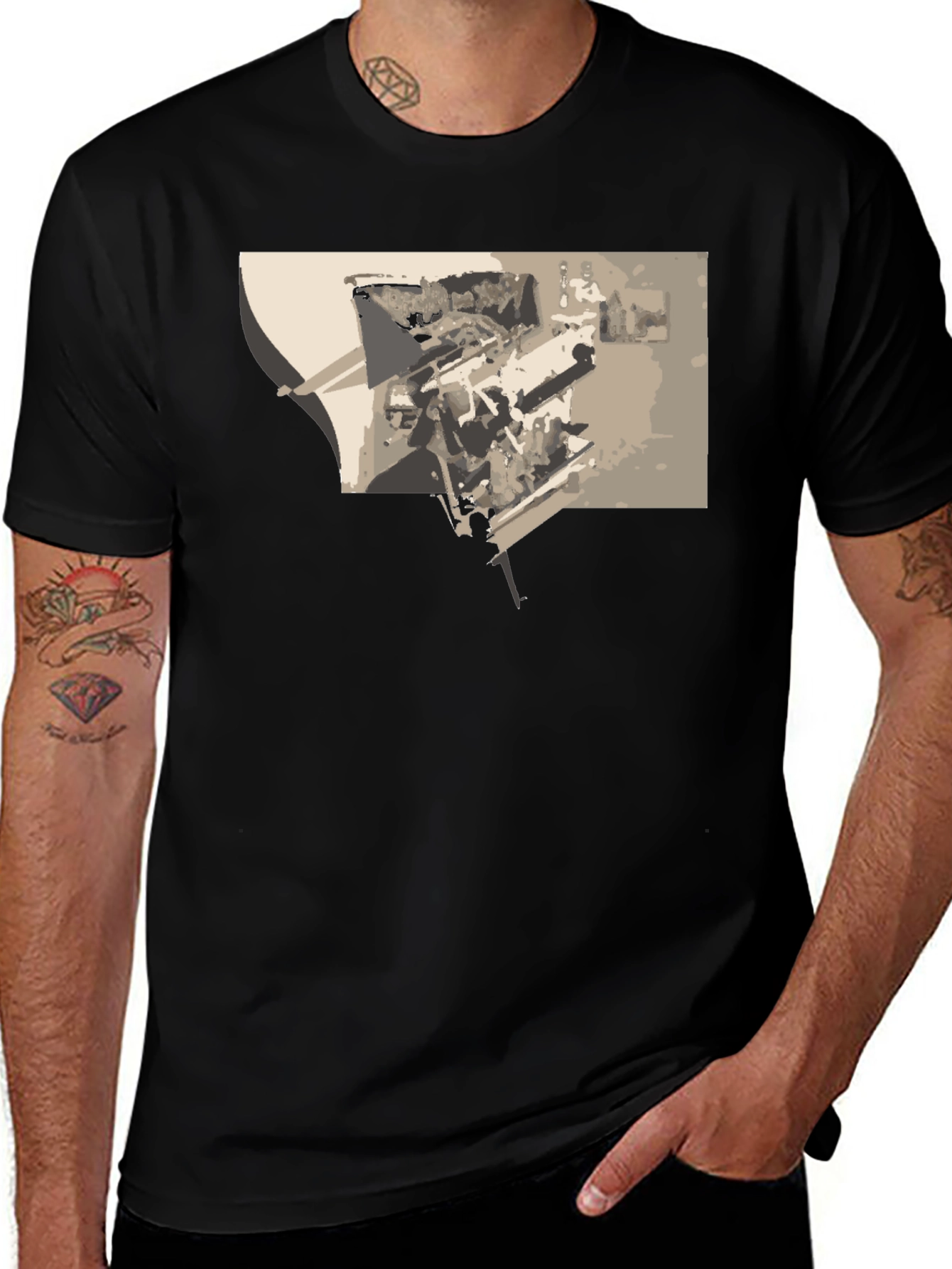 Abstract Graphic Print Black Tee
