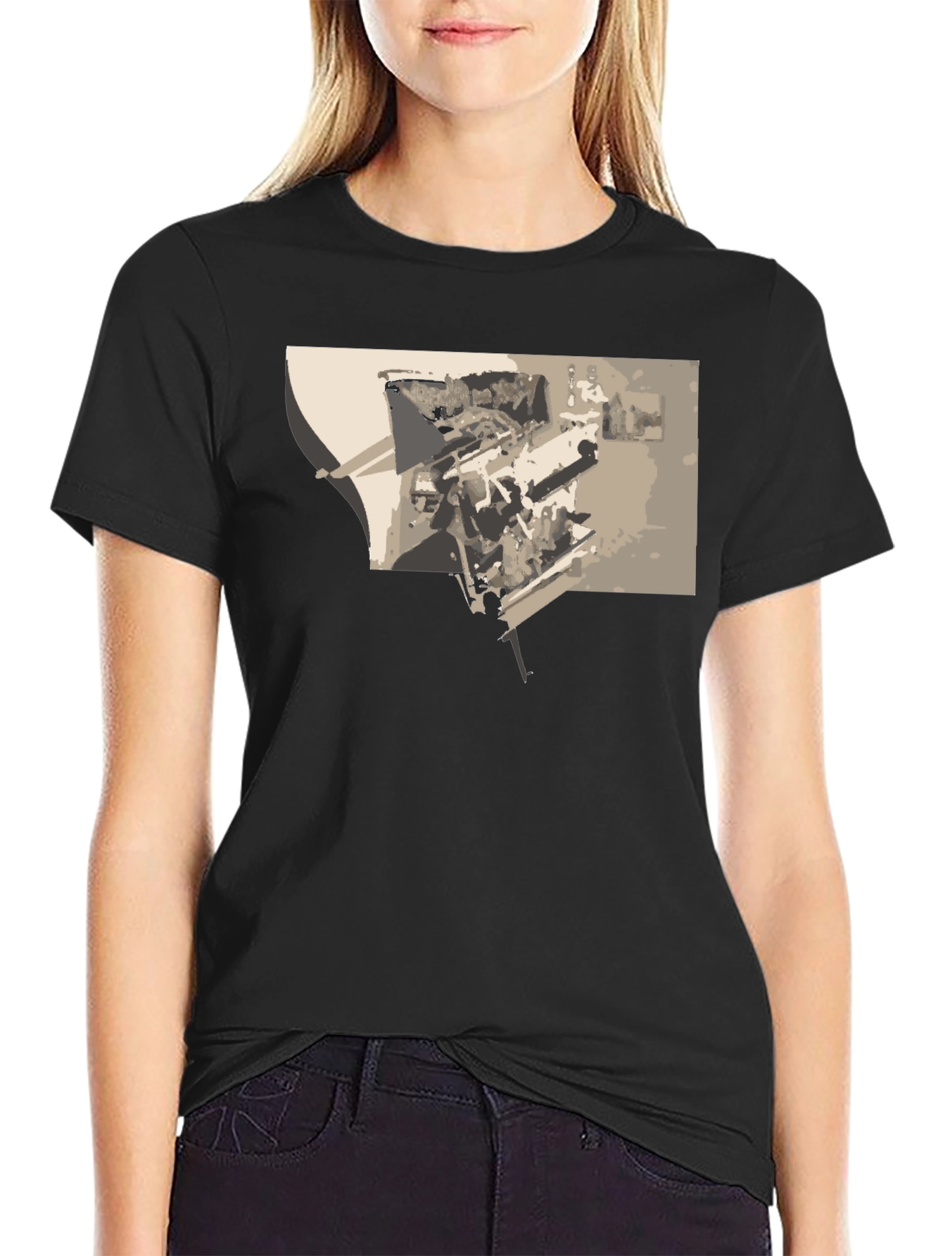 Abstract Graphic Print Black Tee