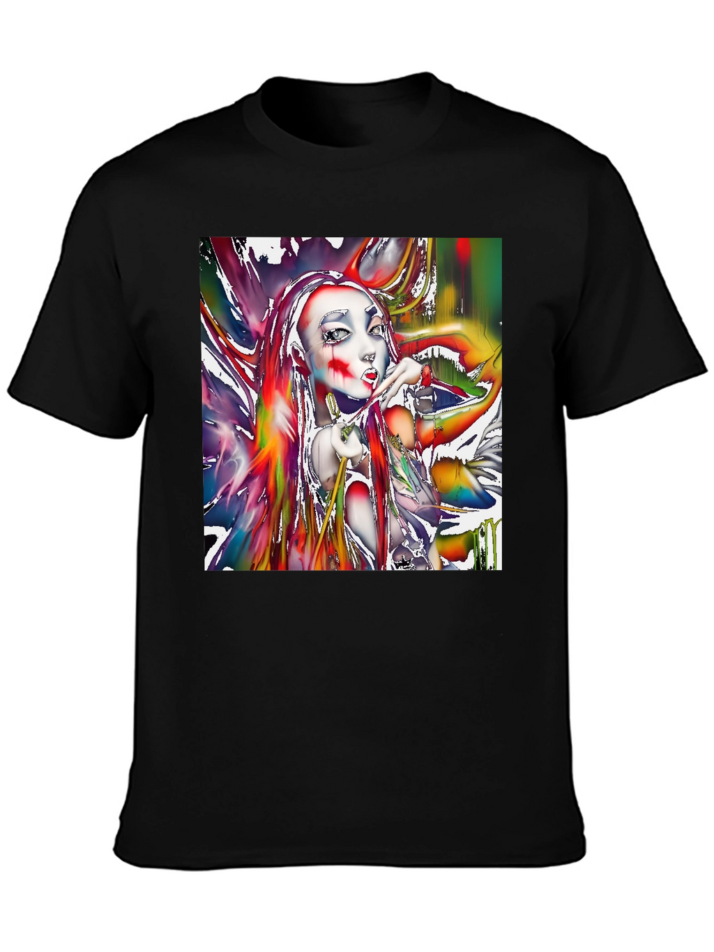 Artistic Girl Print Black T-Shirt