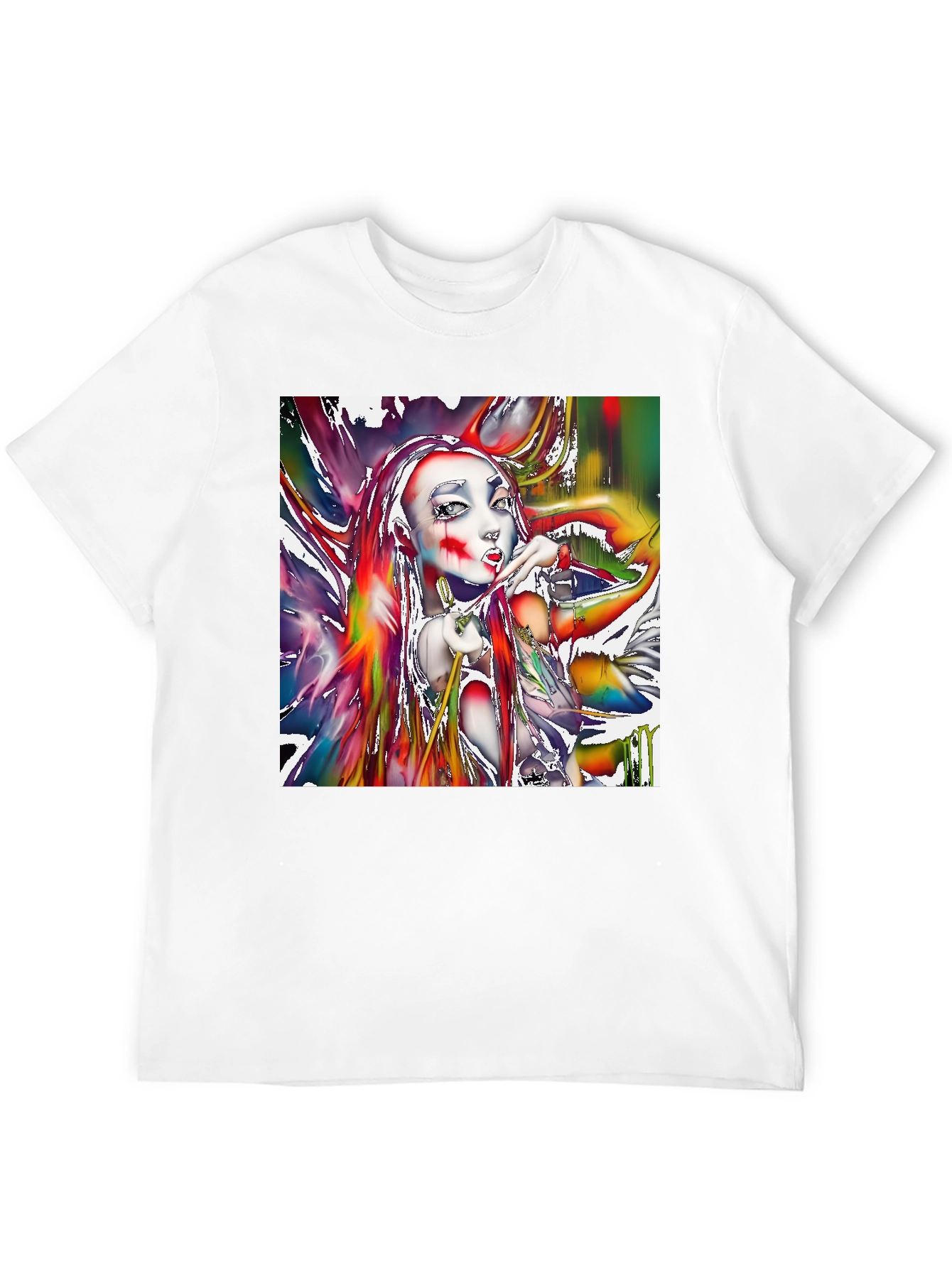 Artistic Girl Print Black T-Shirt
