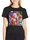 Artistic Girl Print Black T-Shirt