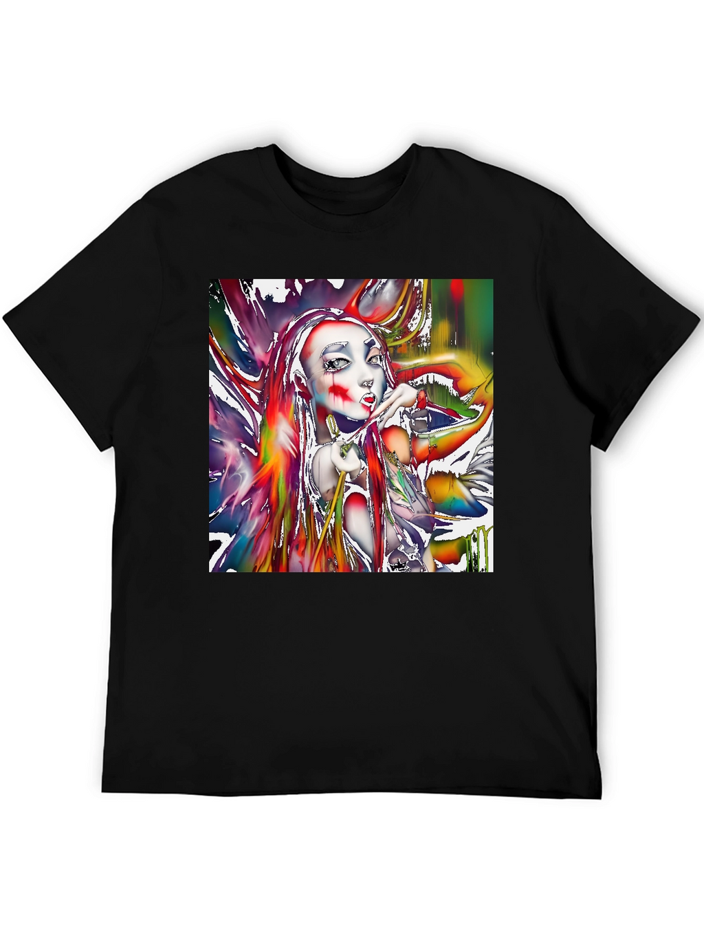 Artistic Girl Print Black T-Shirt