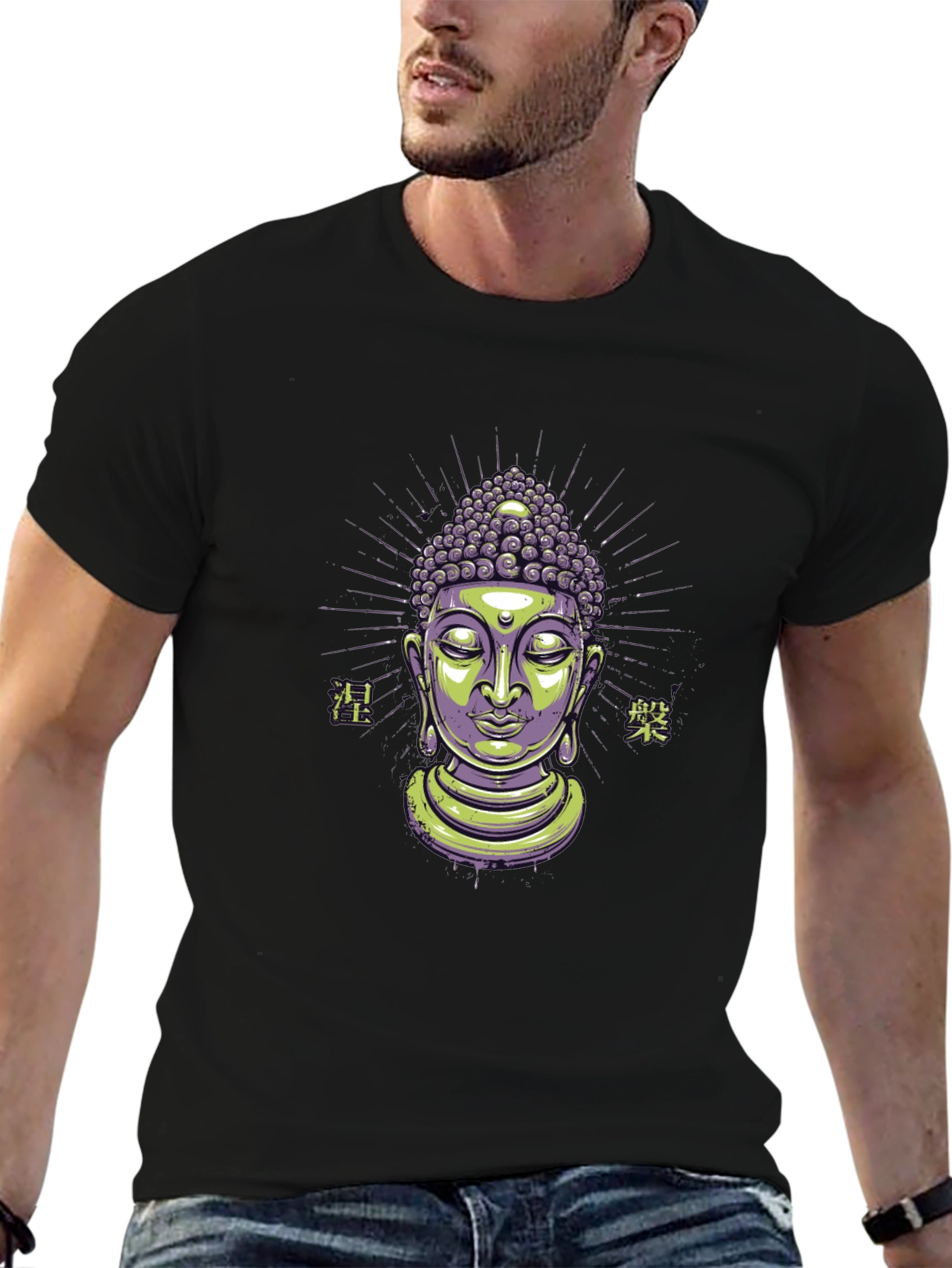 Buddha Graphic Tee - Black Cotton Blend T-Shirt