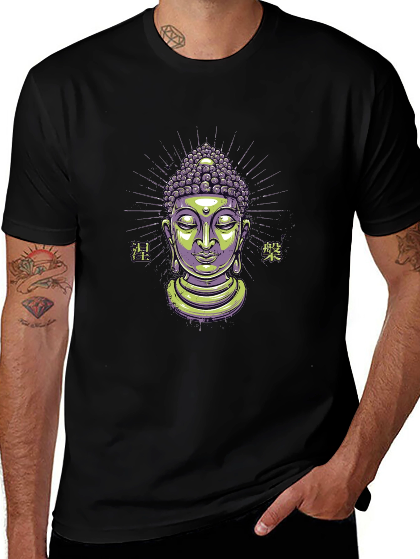 Buddha Graphic Tee - Black Cotton Blend T-Shirt
