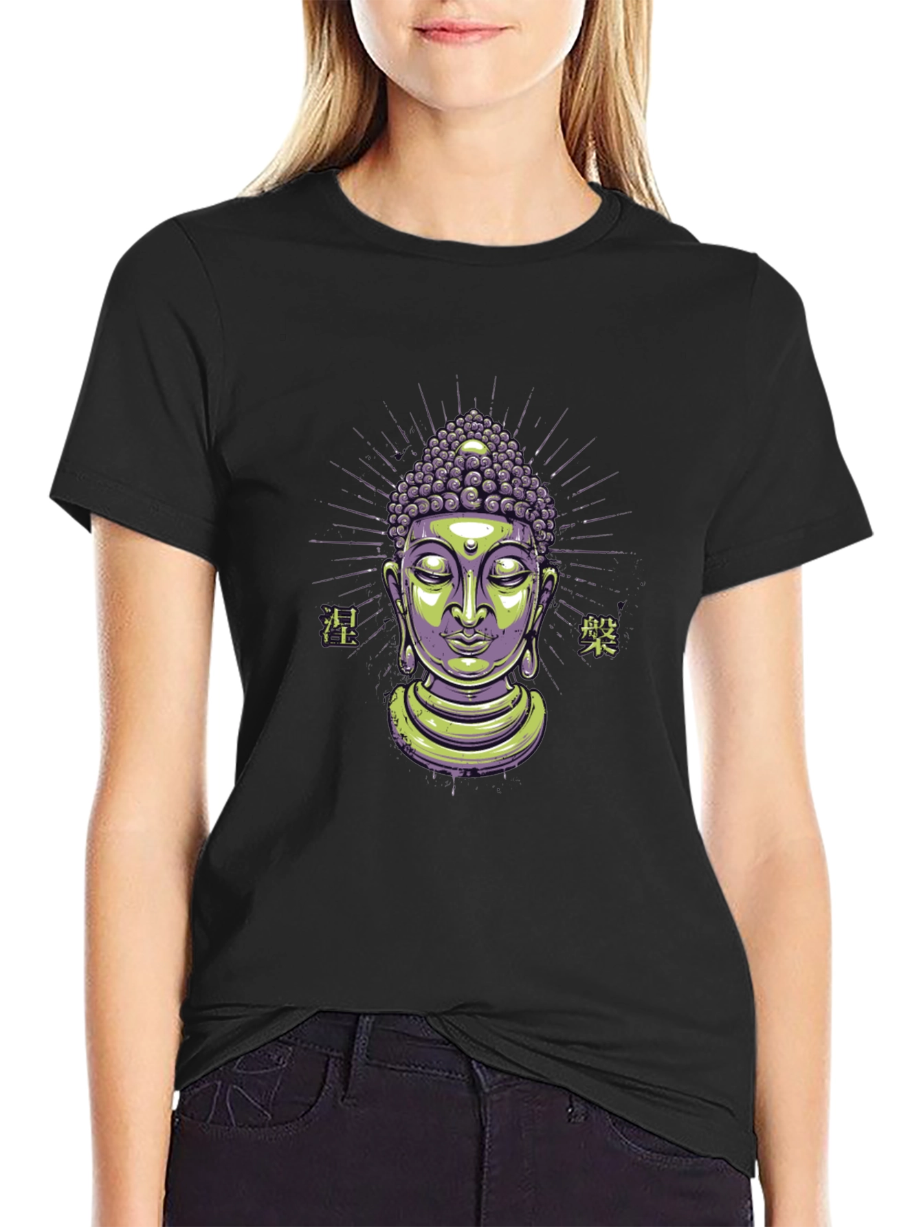 Buddha Graphic Tee - Black Cotton Blend T-Shirt