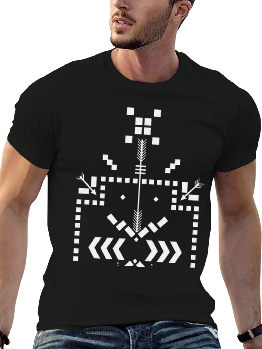 Geometric Tribal Design Black Tee