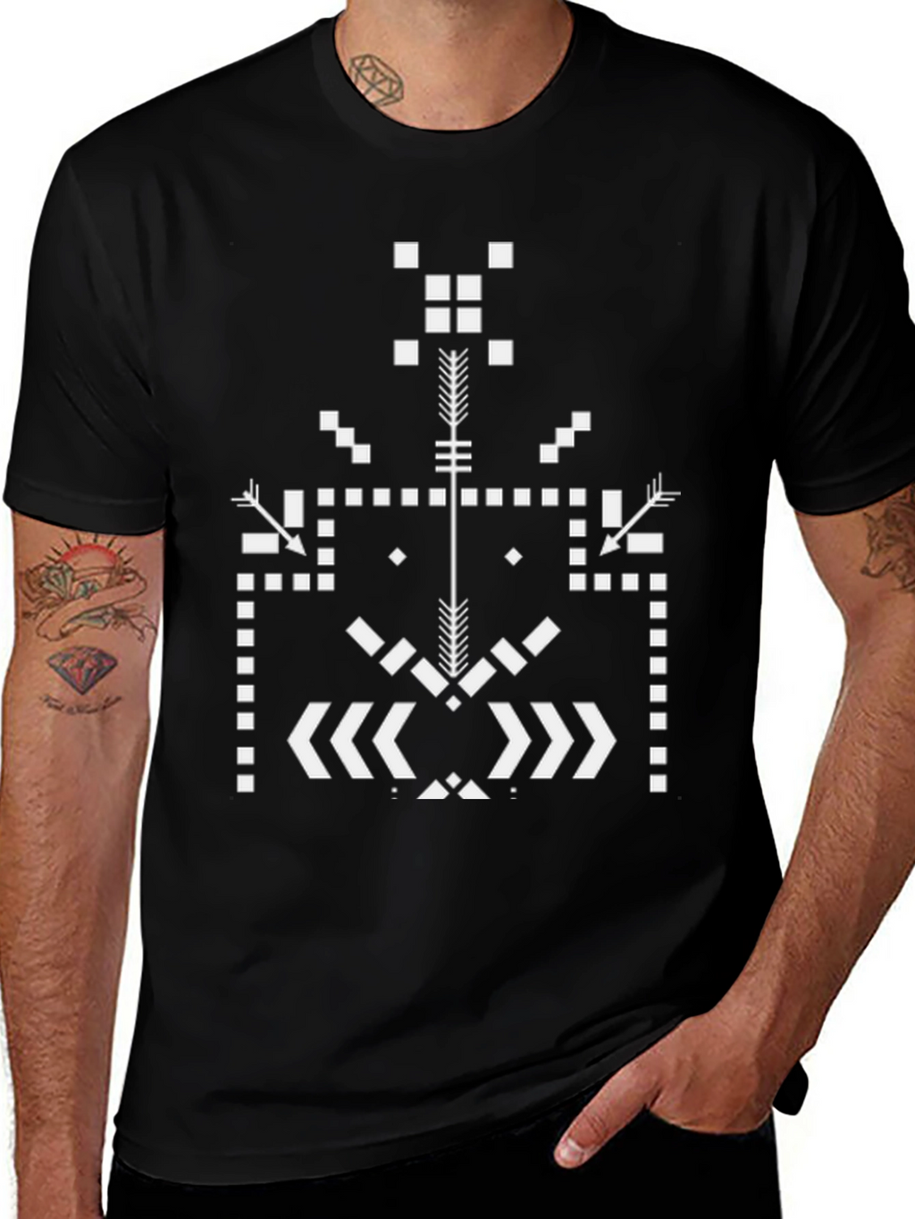 Geometric Tribal Design Black Tee