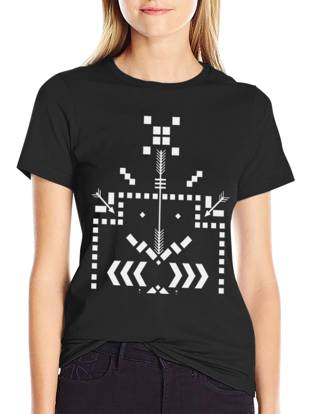 Geometric Tribal Design Black Tee