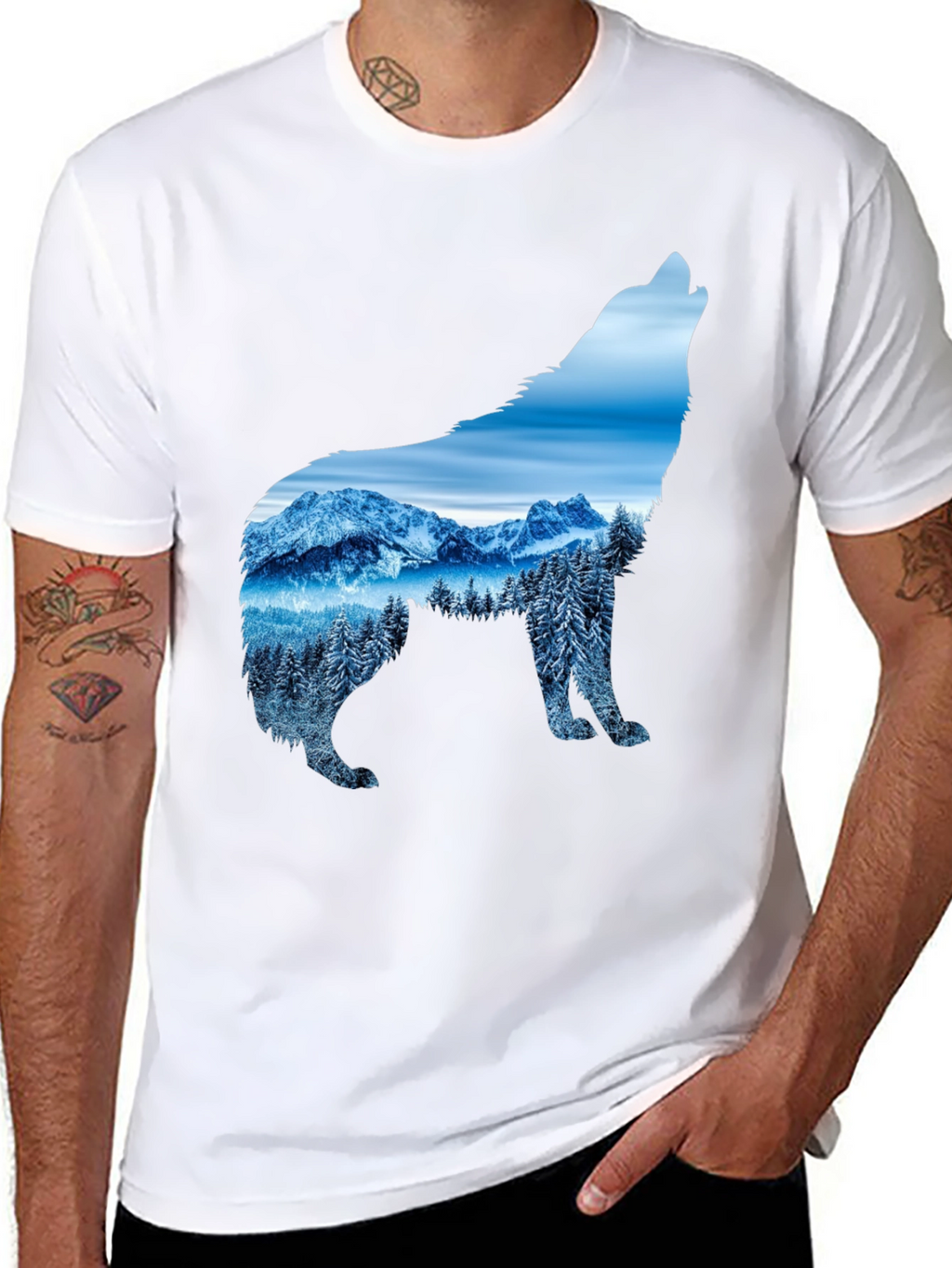 Wolf Mountain Scene Graphic Tee - Black
