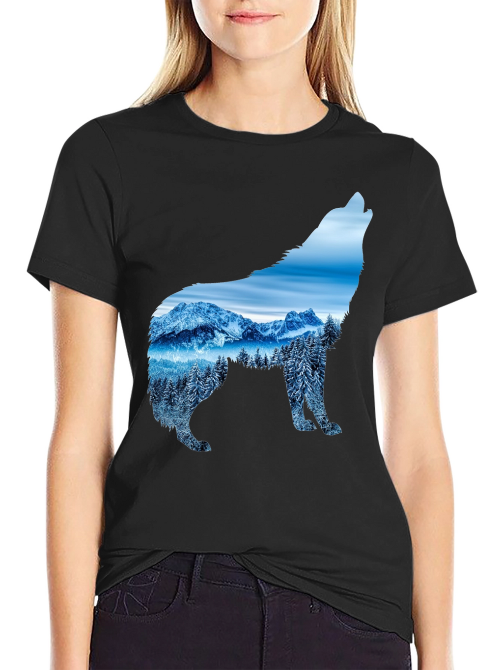 Wolf Mountain Scene Graphic Tee - Black