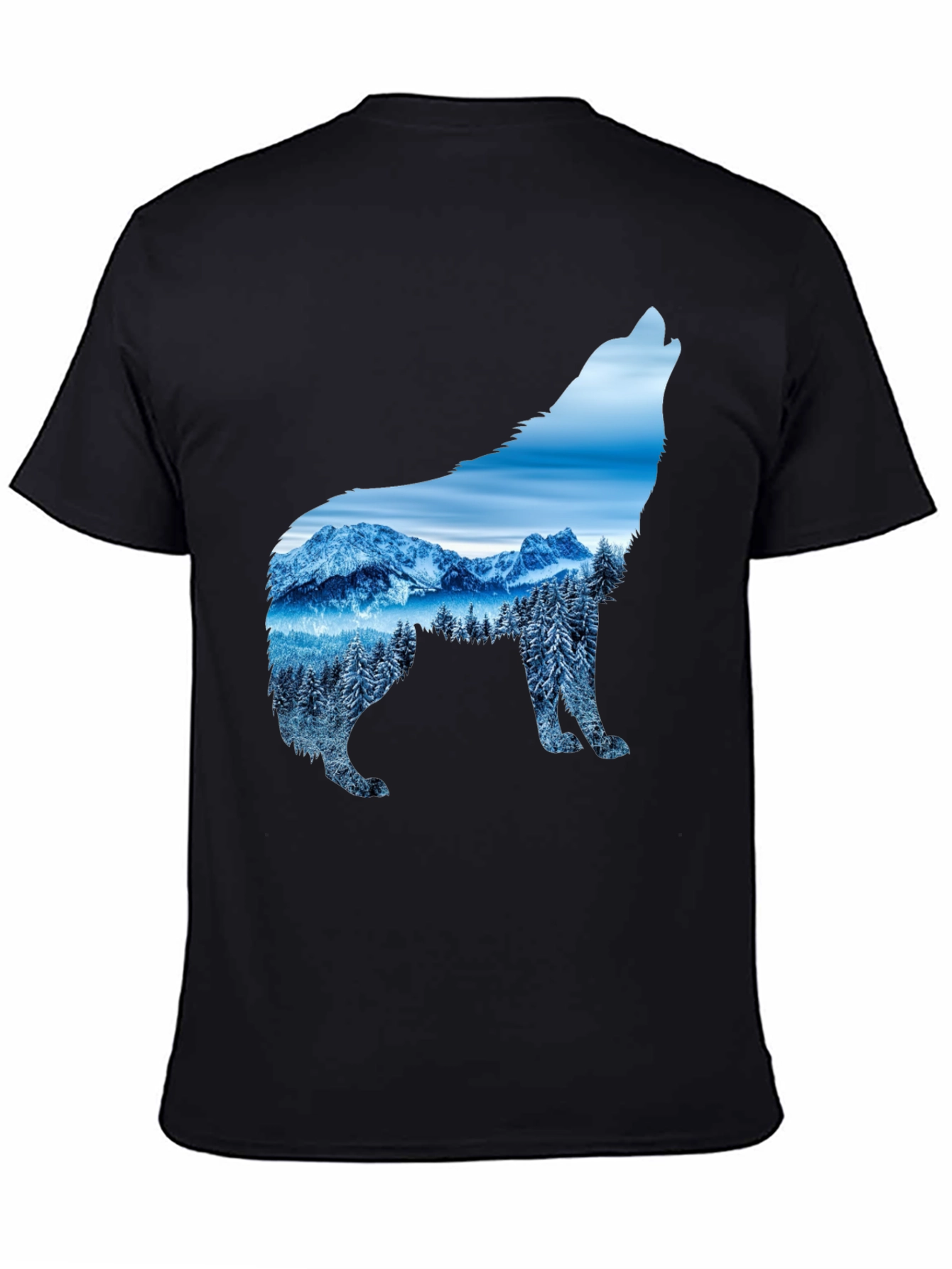 Wolf Mountain Scene Graphic Tee - Black